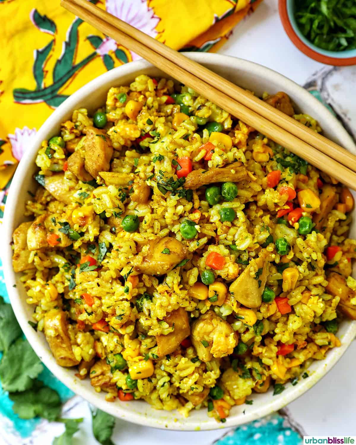 Curry Chicken Fried Rice with chopsticks.