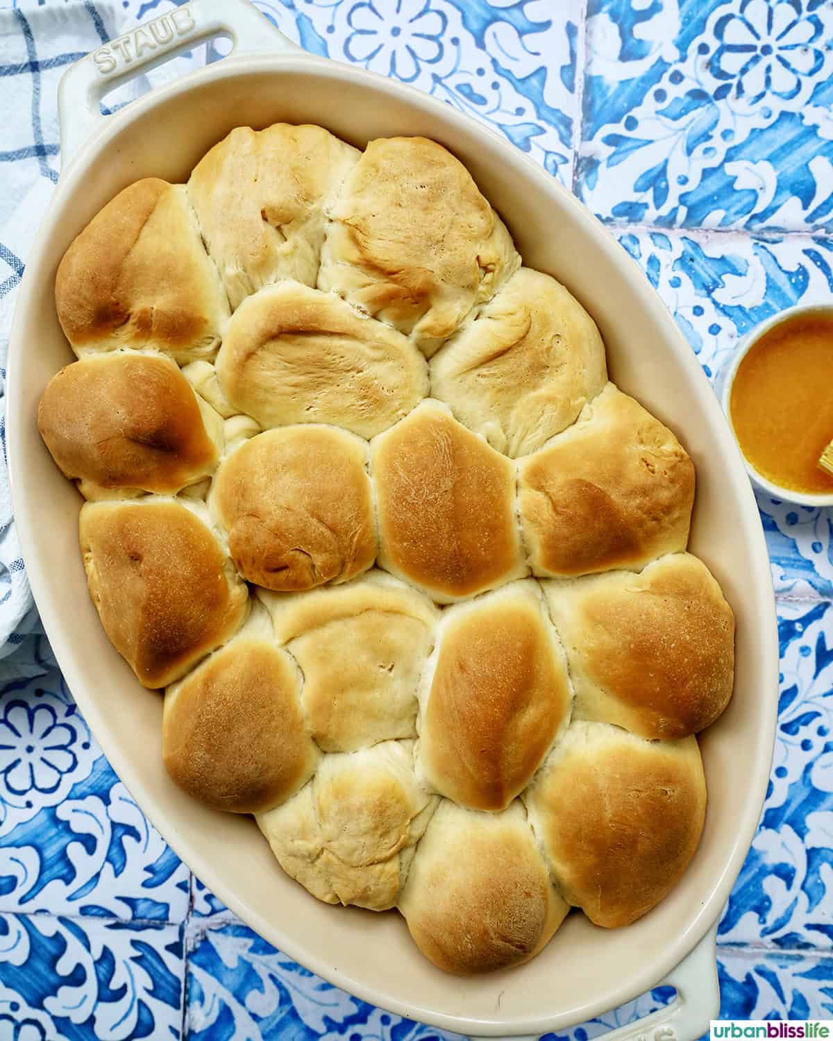 honey butter rolls in a serving platter.
