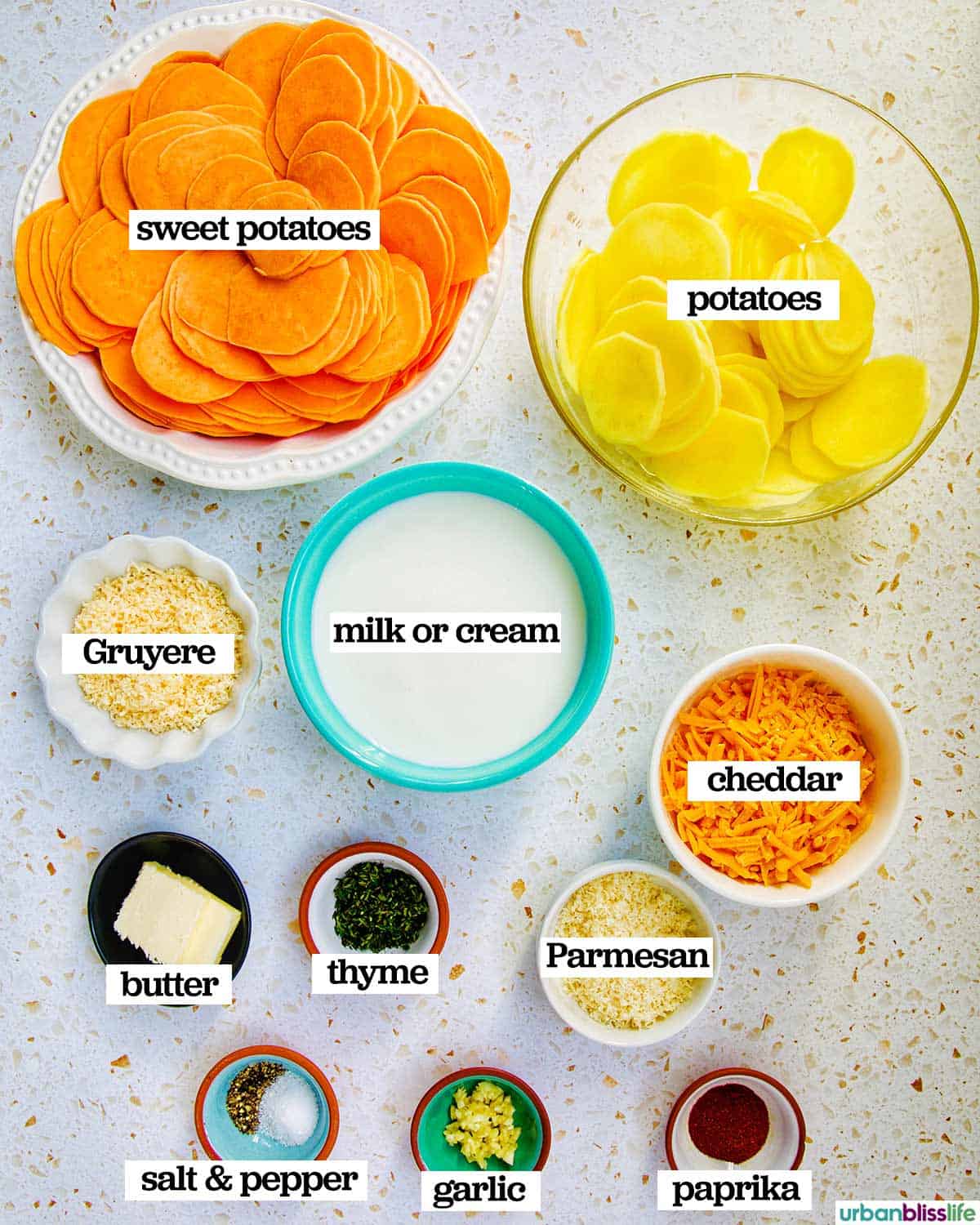 ingredients to make sweet potato gratin.