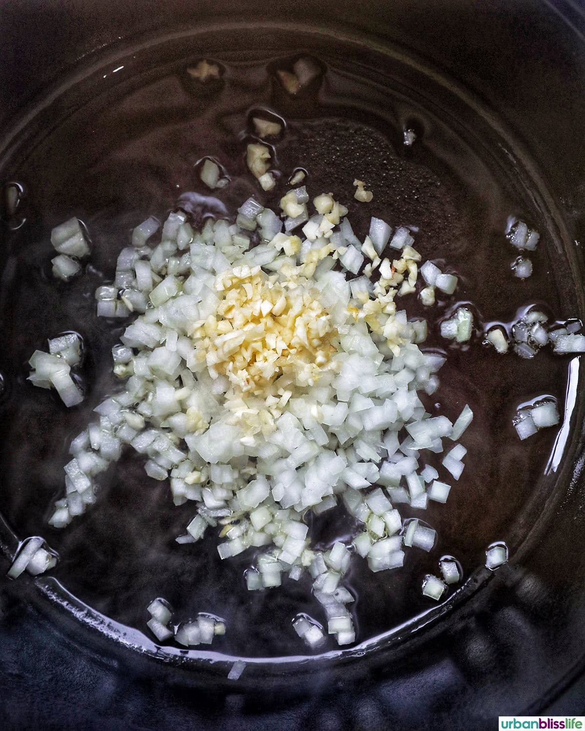 garlic and onions in a dutch oven.