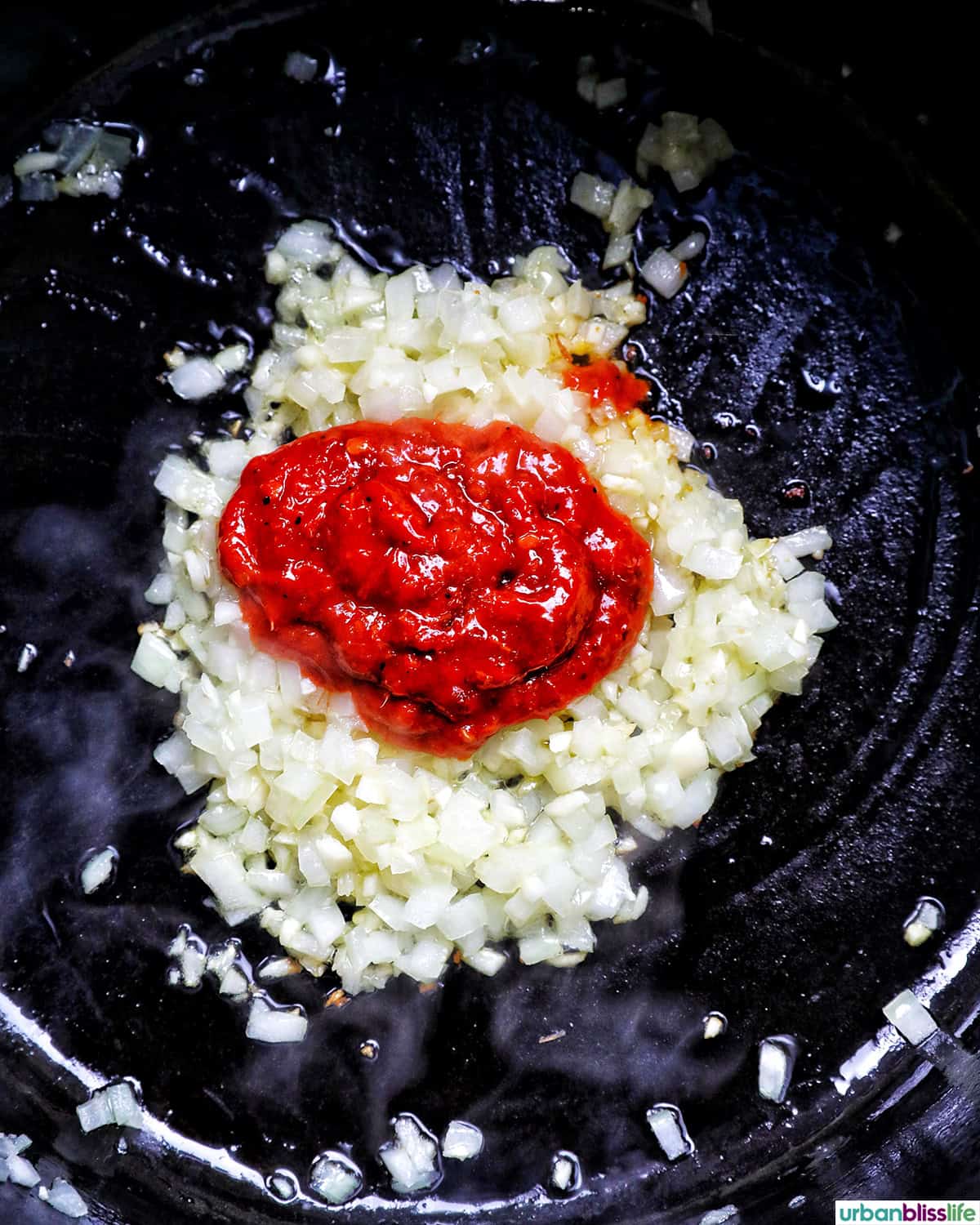 garlic and onions in a dutch oven.