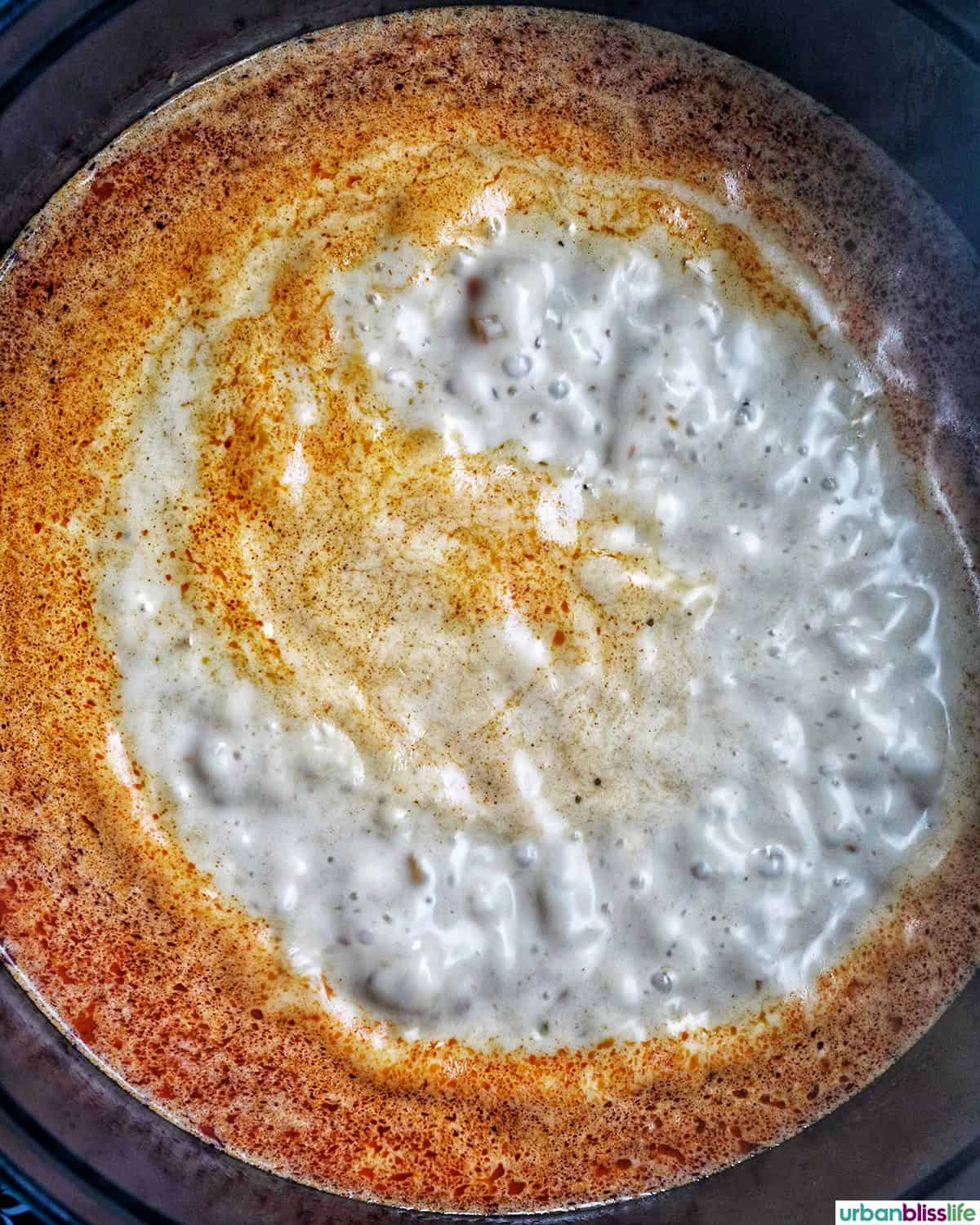 pot of Thai red curry soup.