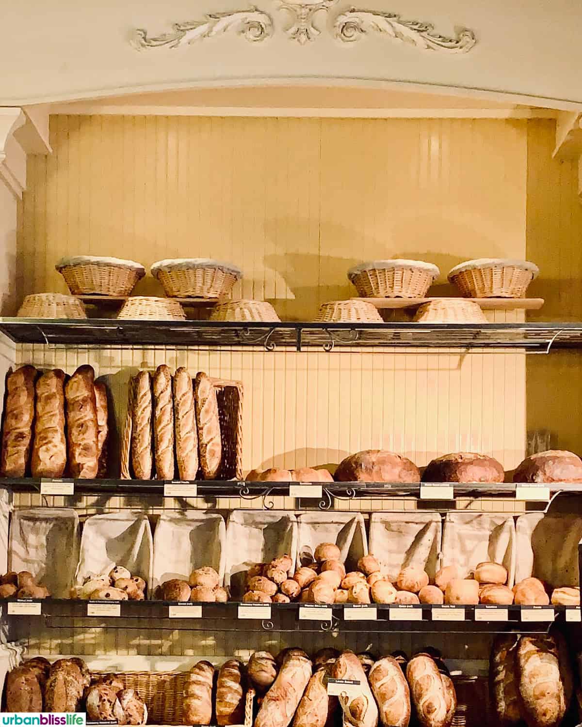 wall of bread at a boulangerie.