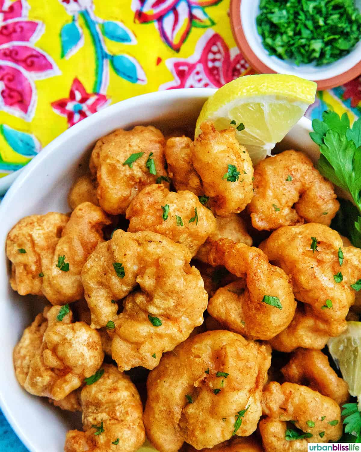 beer battered shrimp in a bowl.
