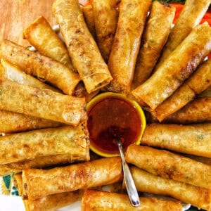 Filipino lumpia with sweet chili sauce.