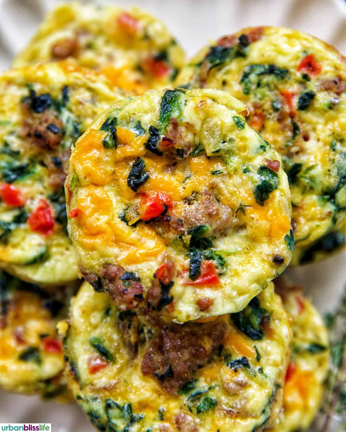 sausage egg bites stacked.