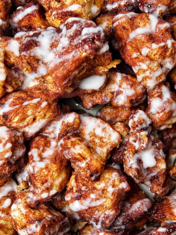 slow cooker monkey bread with vanilla icing.