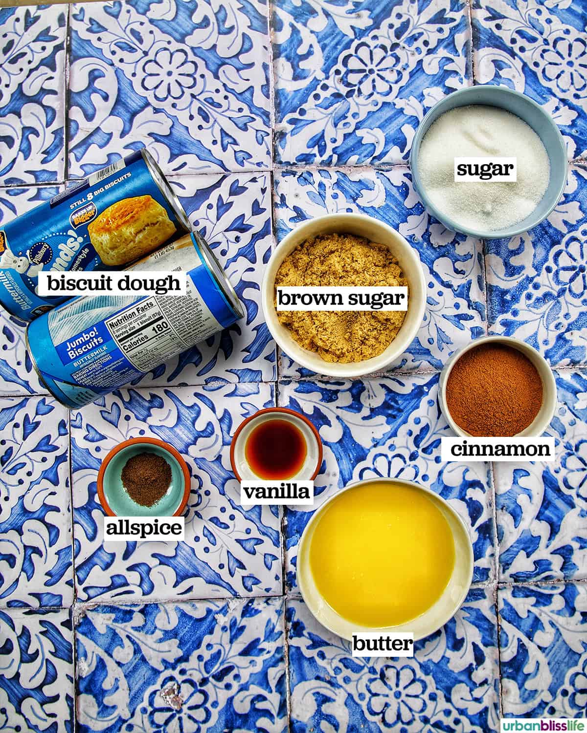 bowls of ingredients to make slow cooker monkey bread.