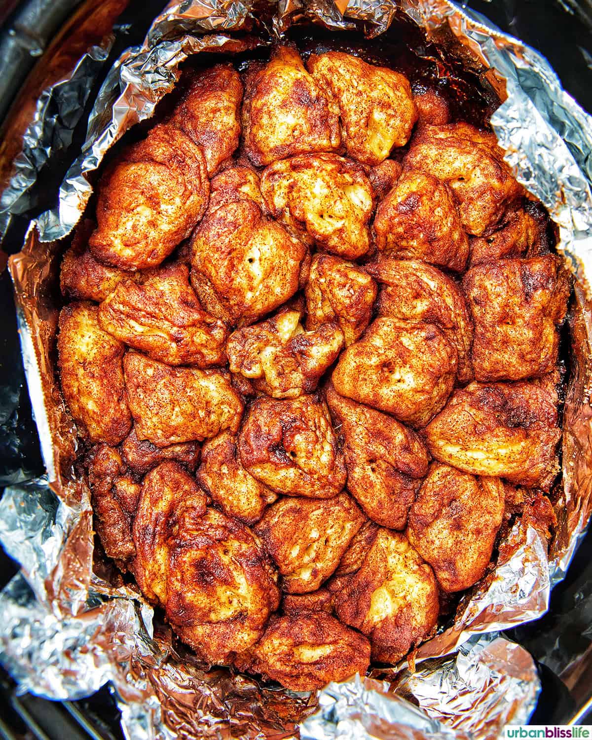 slow cooker monkey bread in the crockpot.