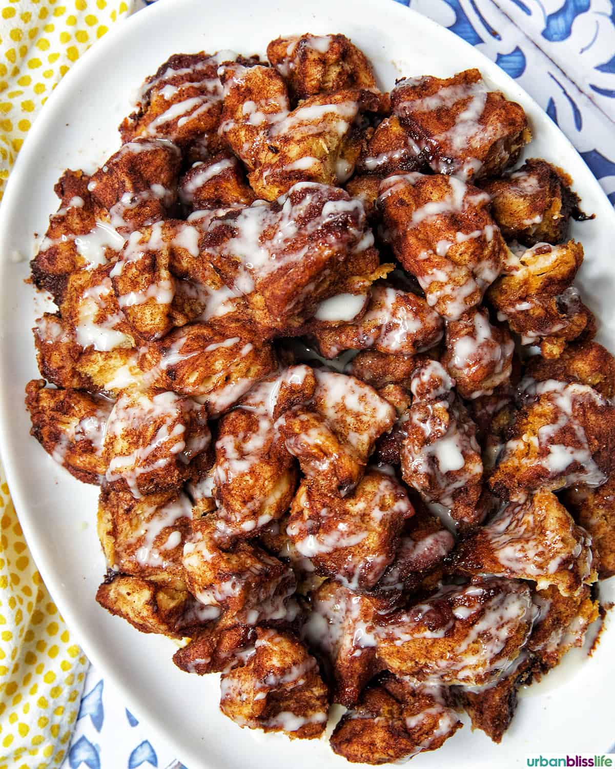 slow cooker monkey bread with vanilla icing.