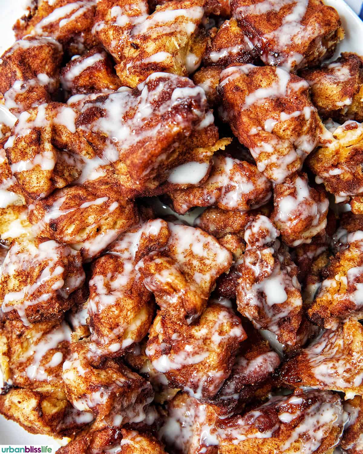 slow cooker monkey bread with vanilla icing.