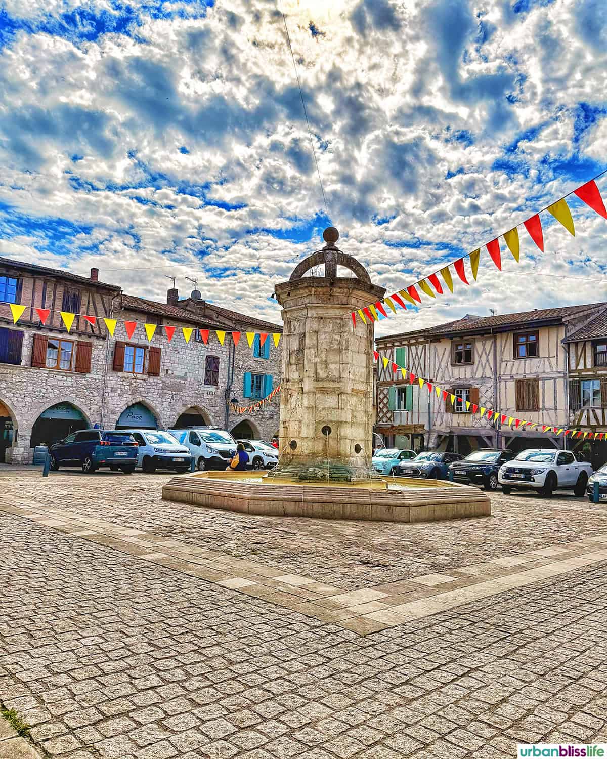 town square in eymet, france