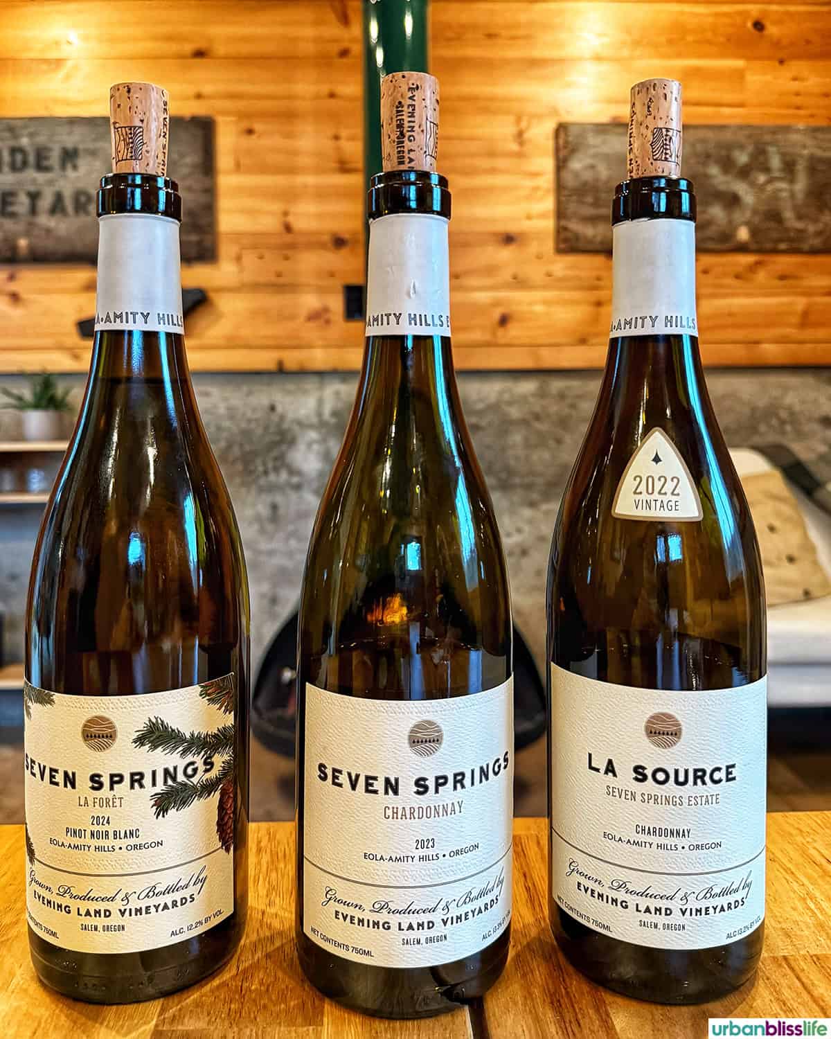 Evening Land Vineyard white wine bottles