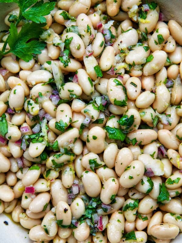 bowl of white bean salad.
