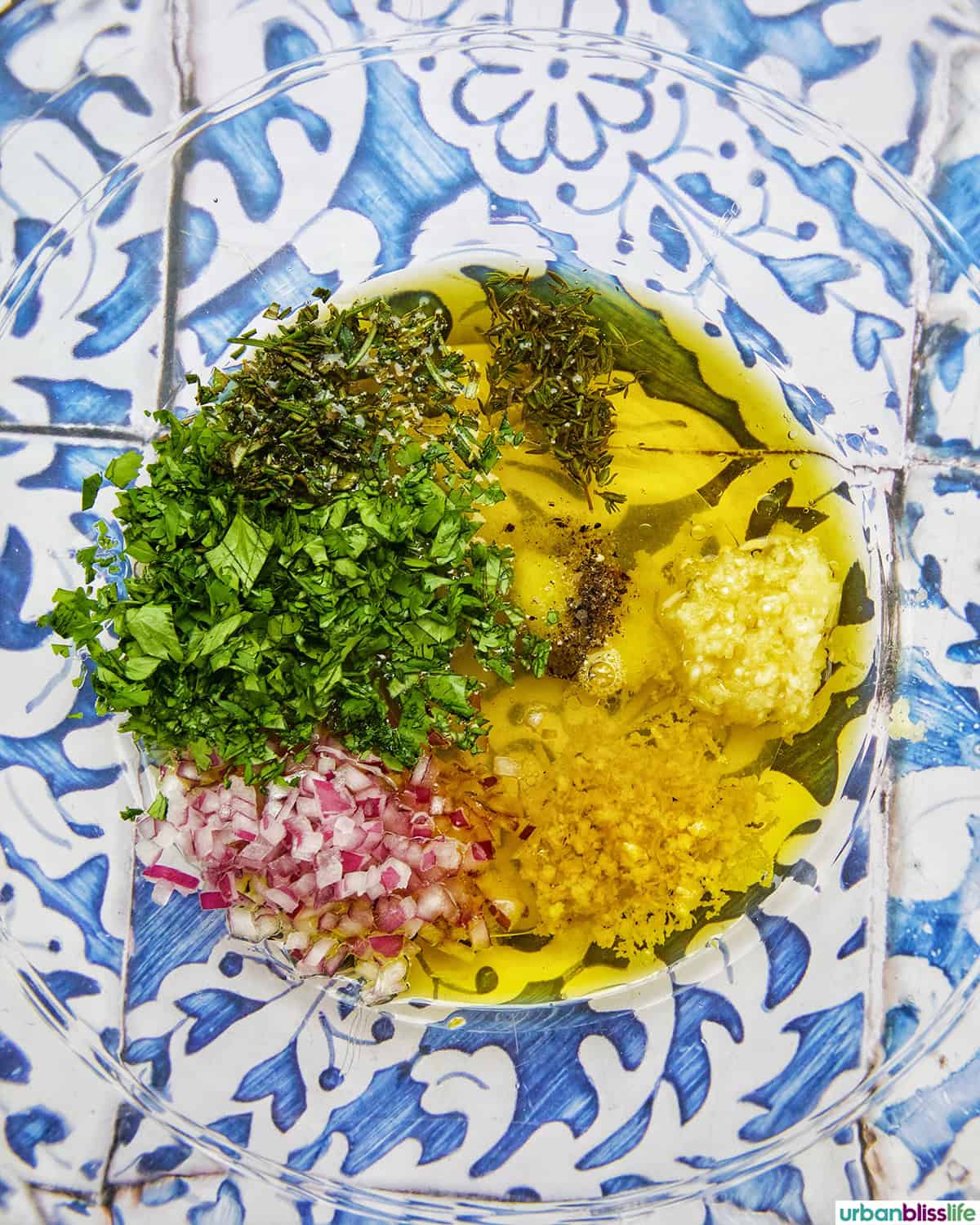 vinaigrette ingredients in a bowl.