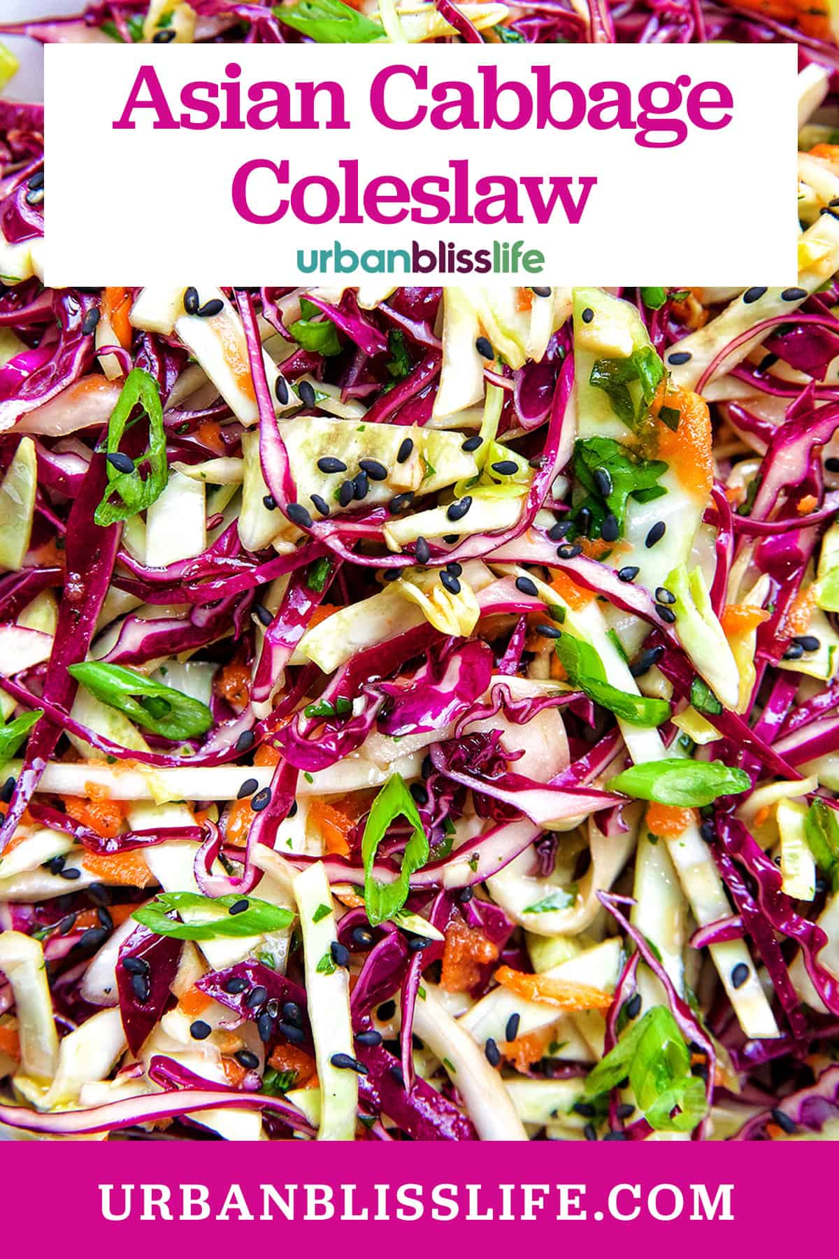 Asian cabbage coleslaw with title text overlay.