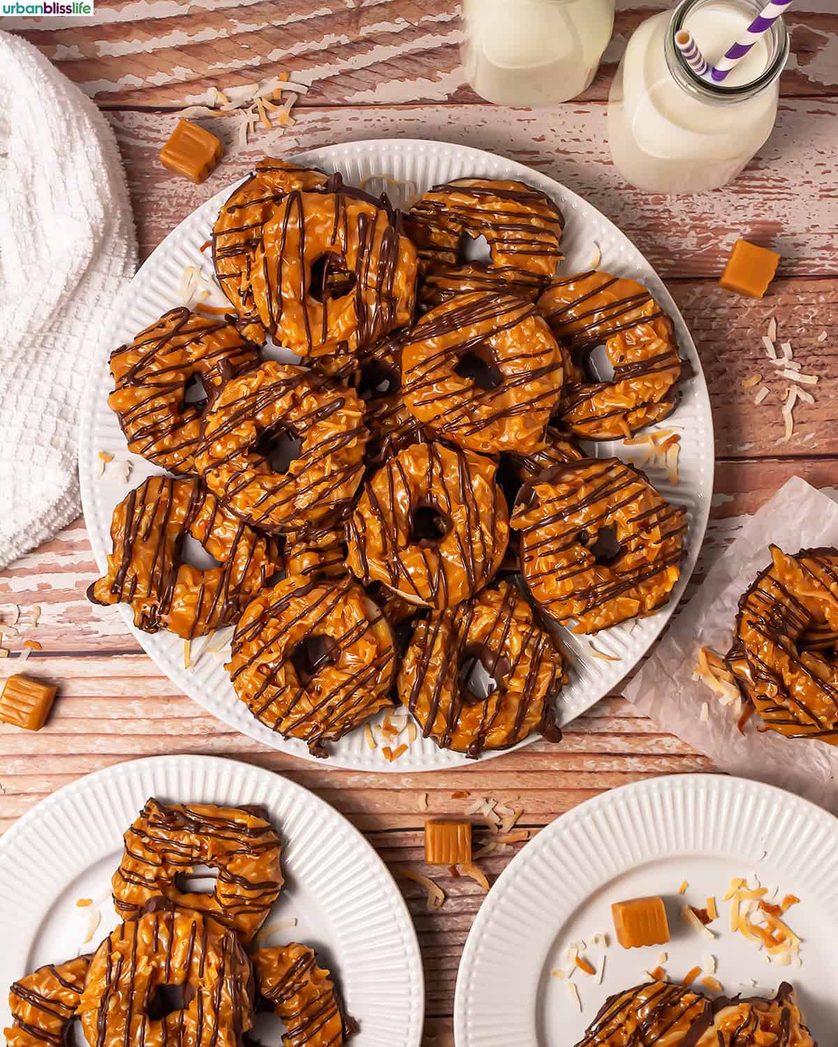 plate of Samoa cookies with side of milk