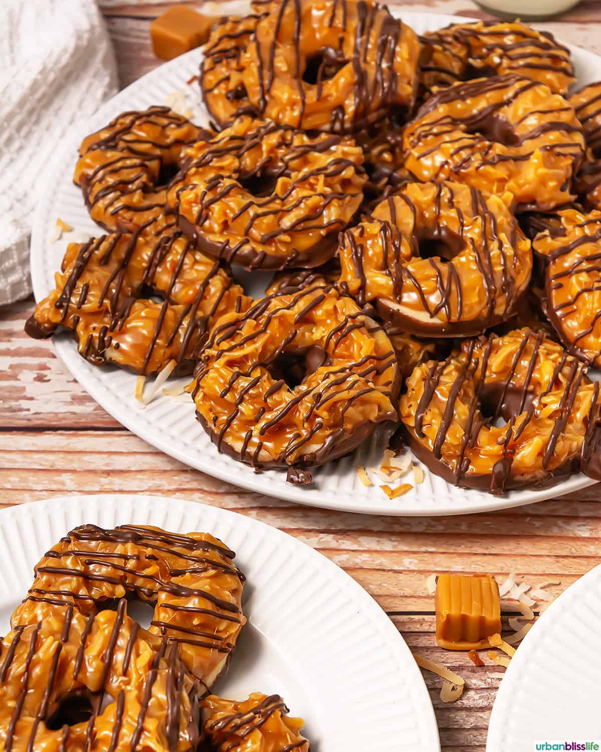 plate full of homemade Girl Scout Samoa cookies.