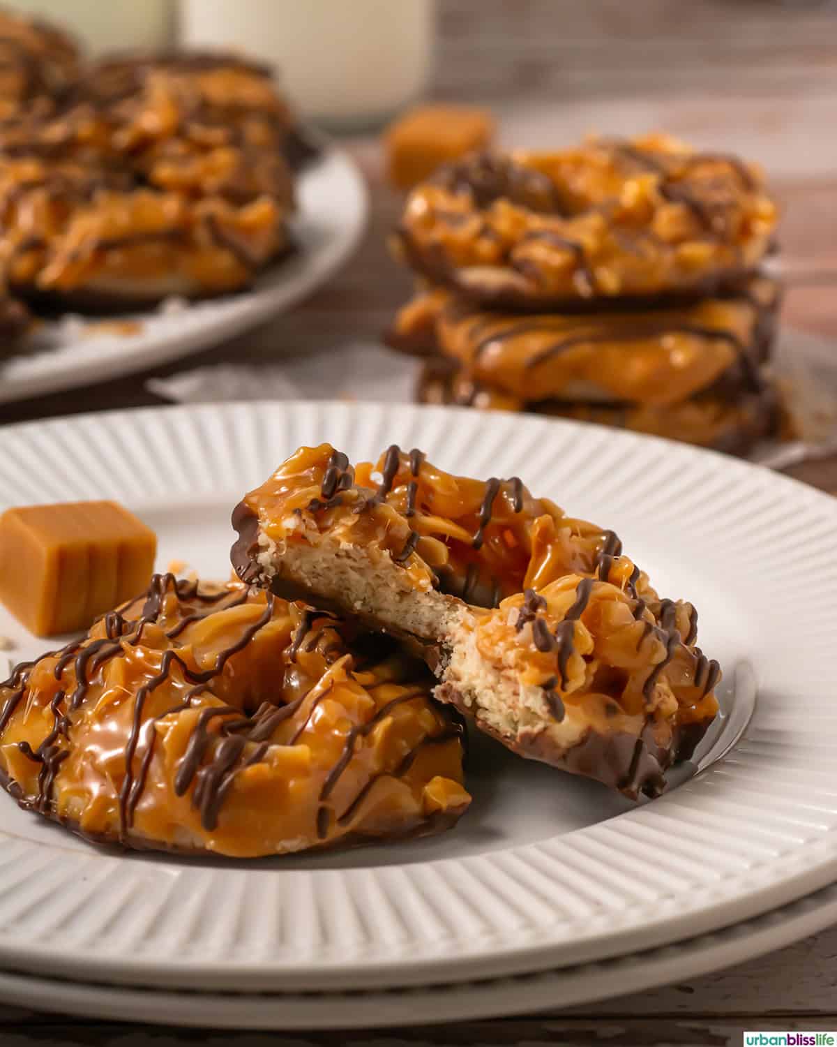 plate full of homemade Girl Scout Samoa cookies.