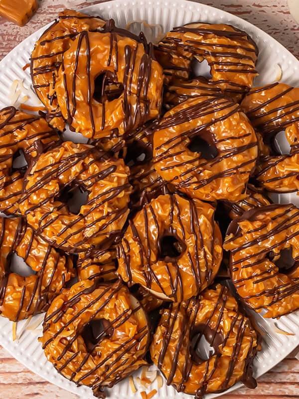 plate full of homemade Samoa Girl Scout cookies.