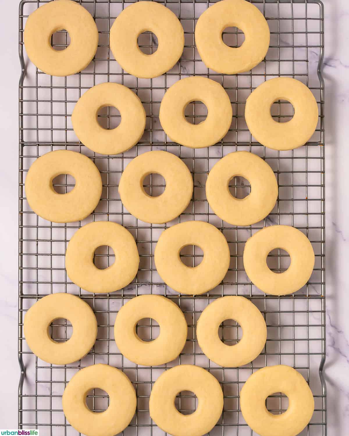 base of Samoa cookies on a cooling rack.