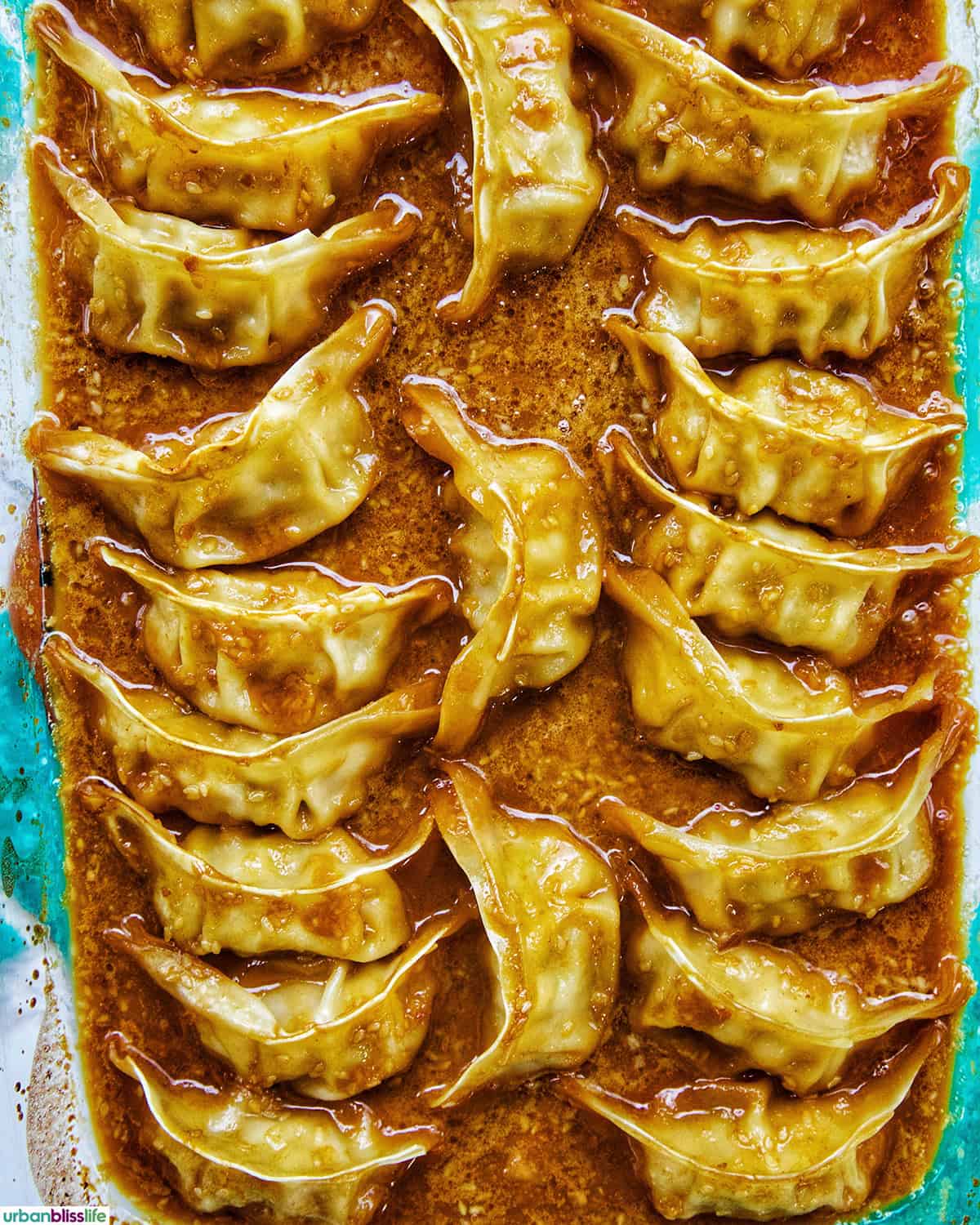 dumpling bake in a pan without garnishes.