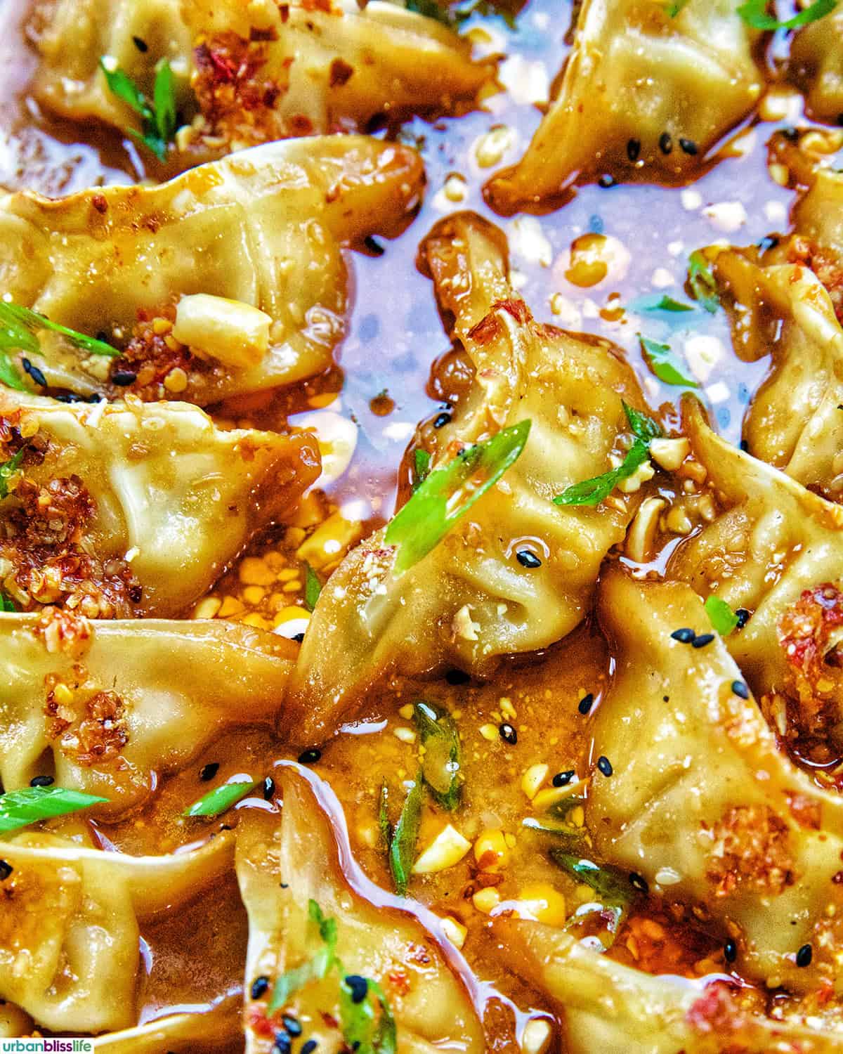 closeup of dumpling bake in a pan.