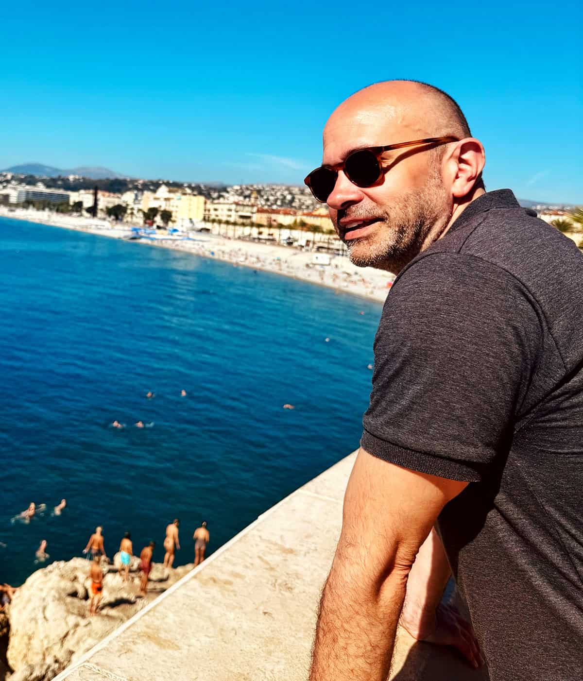 alain overlooking beach in nice, france