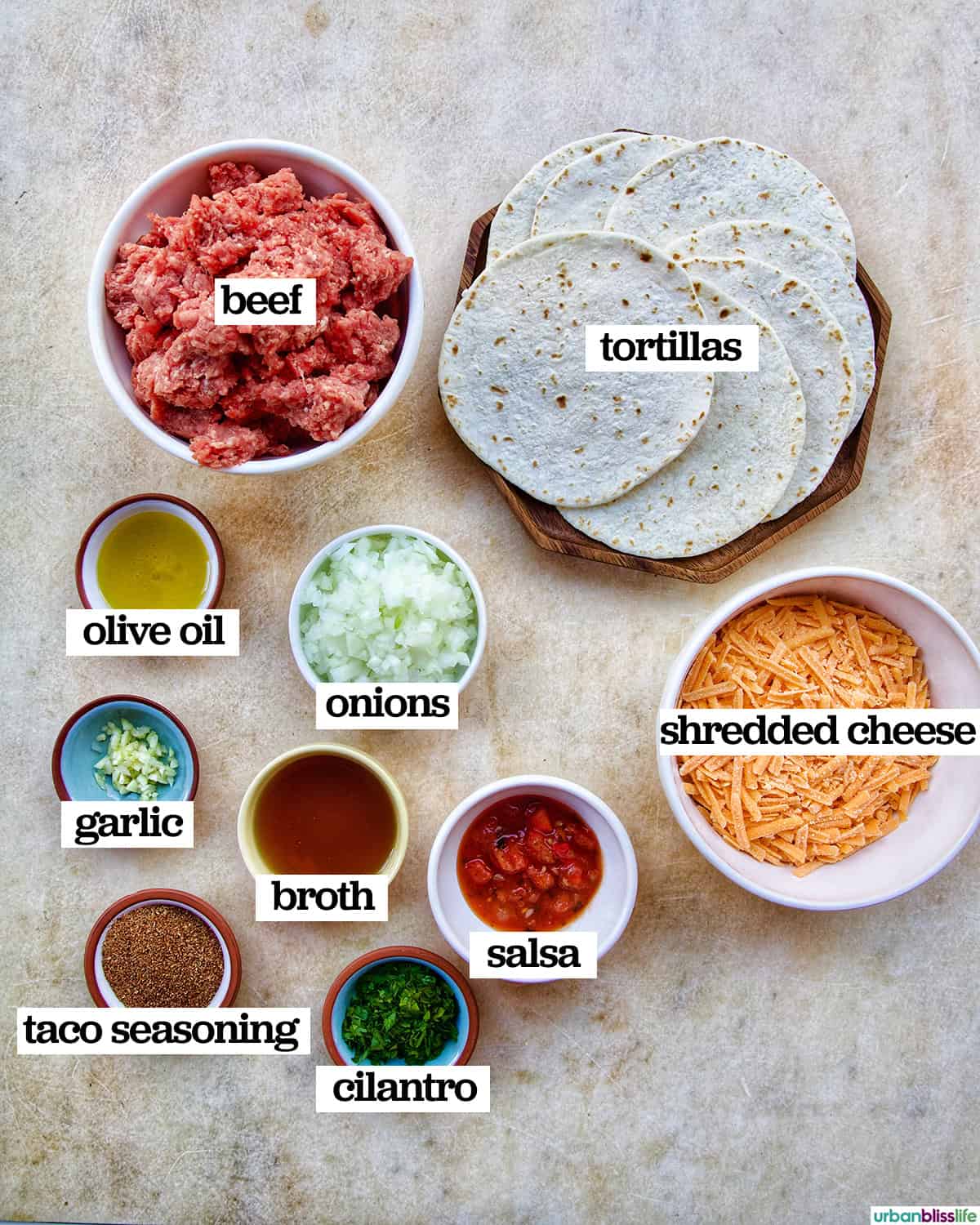 ingredients to make crispy ground beef tacos.