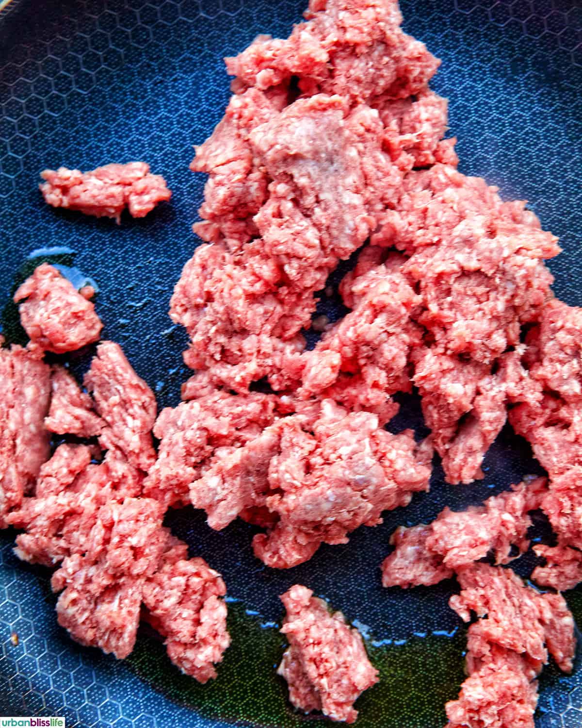 ground beef in a pan.