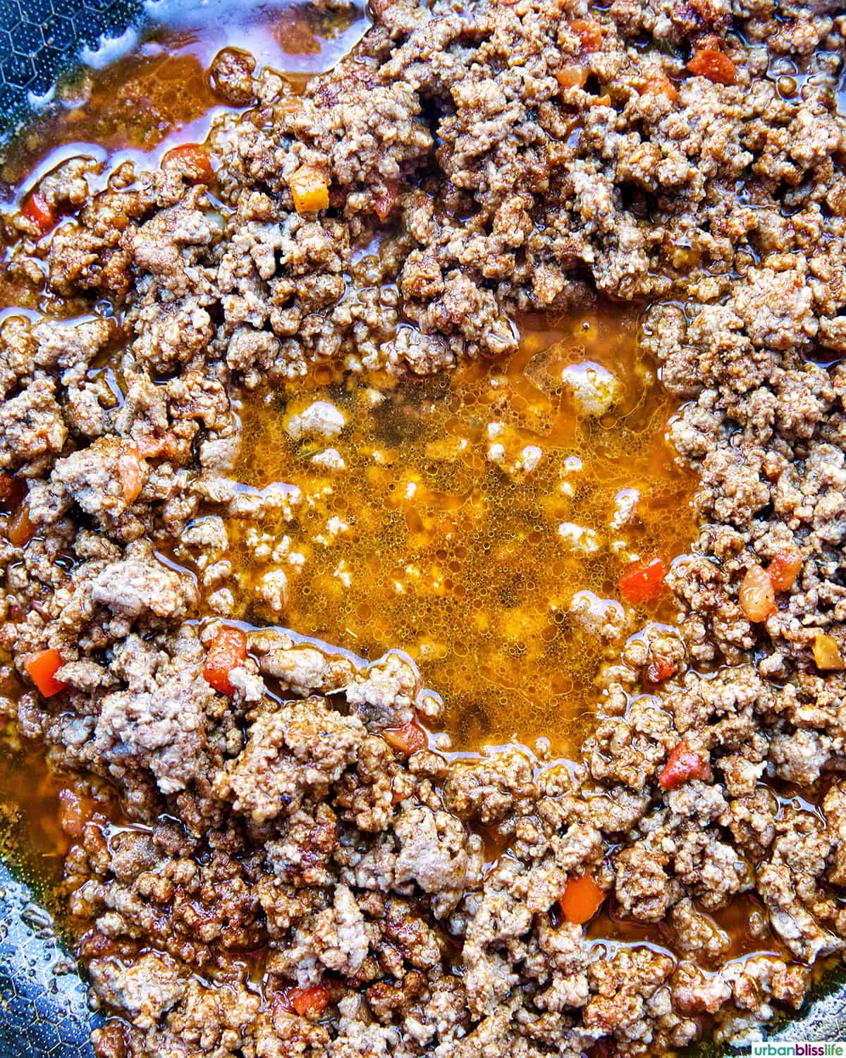 beef broth added to ground beef.
