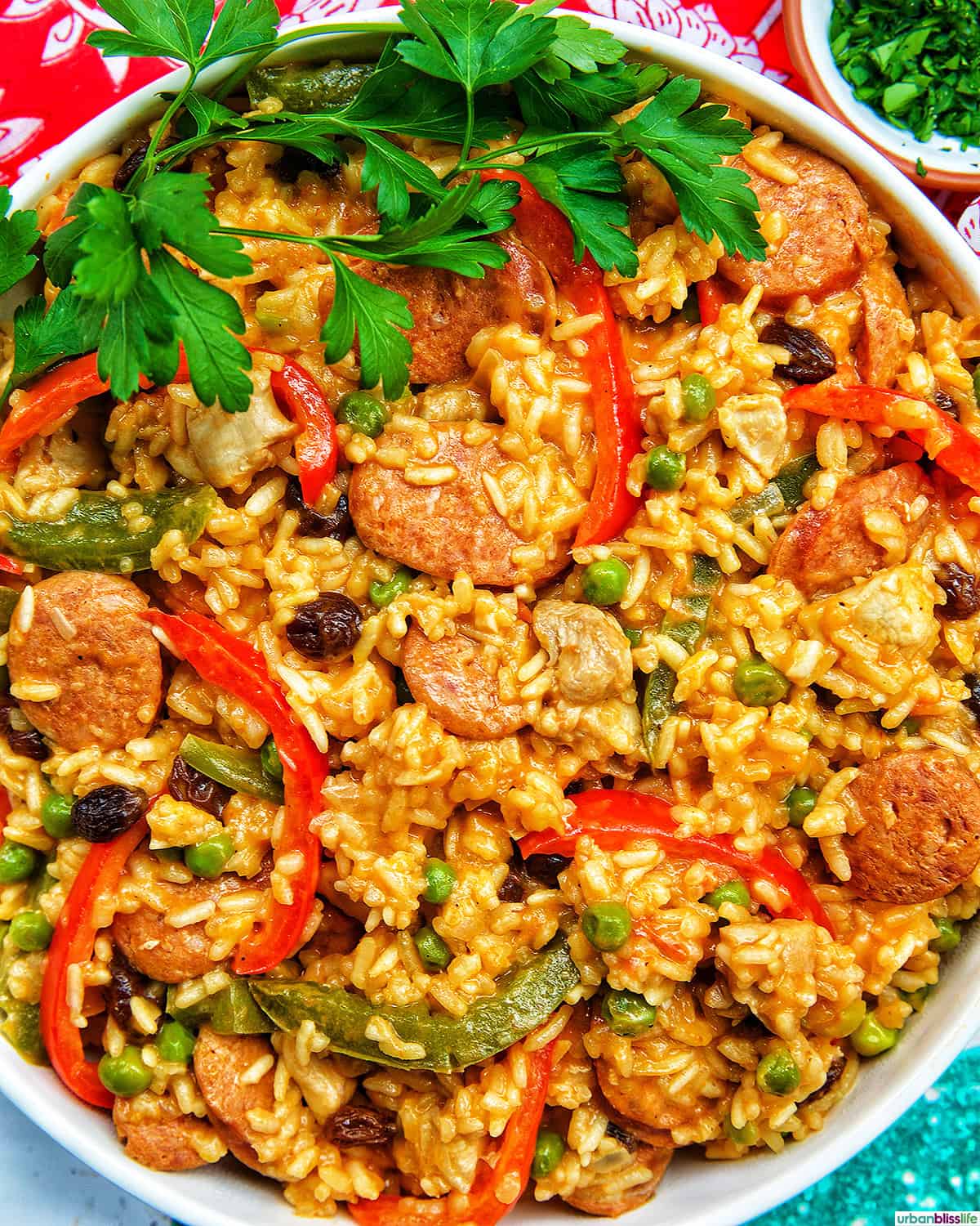 serving platter of Arroz a la Valenciana.