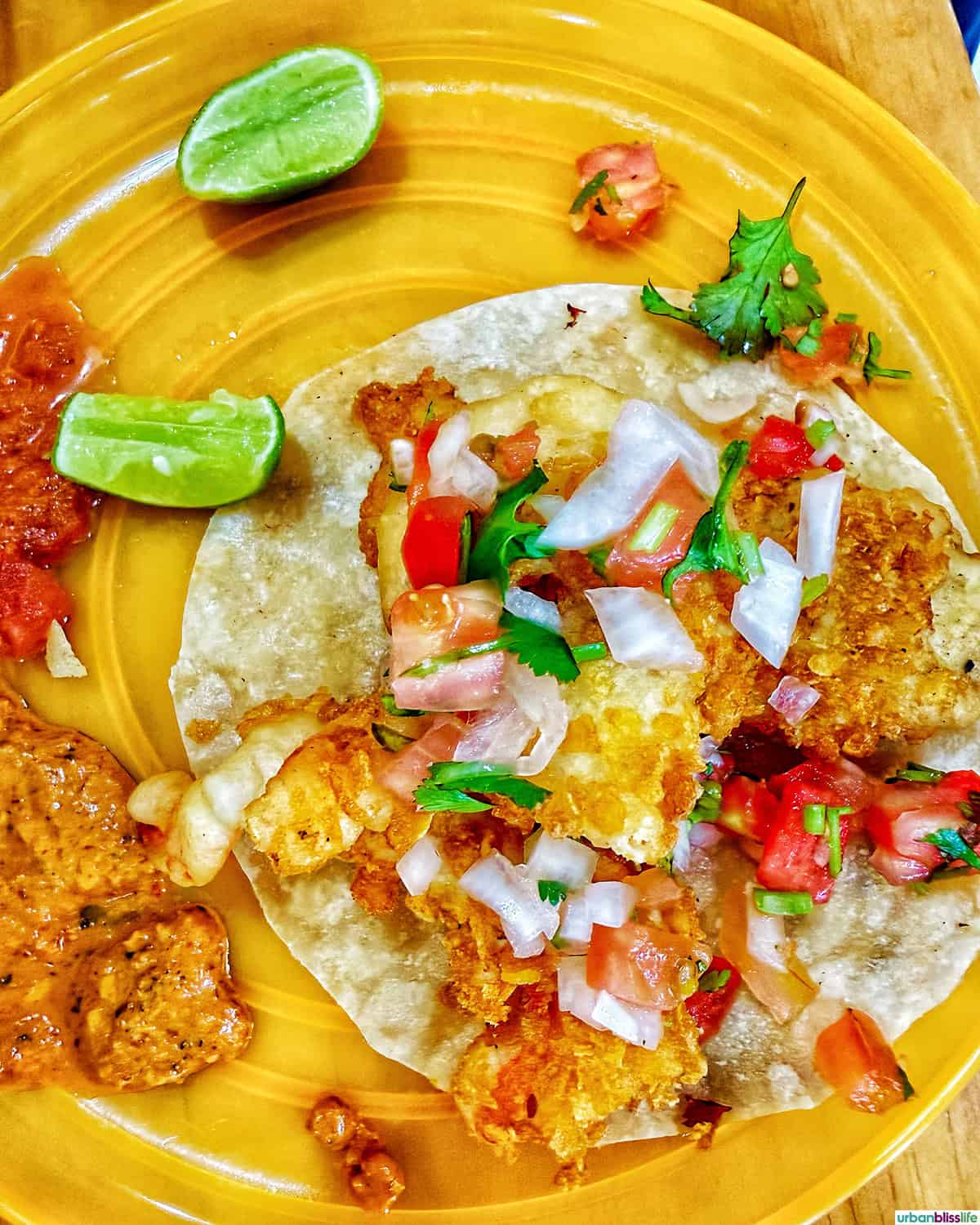 shrimp tacos from Juan More Taco tours in Cabo San Lucas, Mexico.