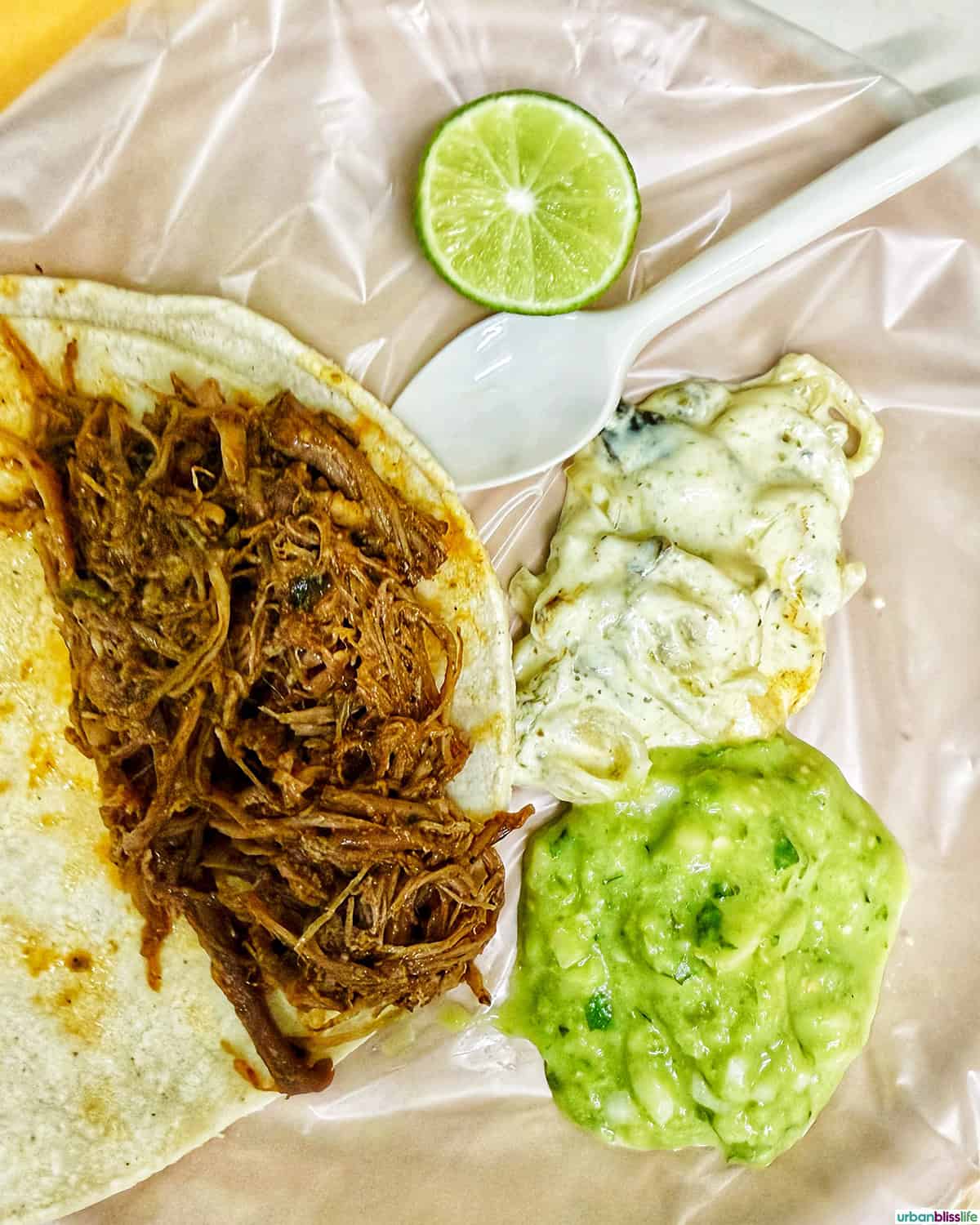 Barbacoa beef tacos from Los Tacos May in Cabo San Lucas, Mexico.