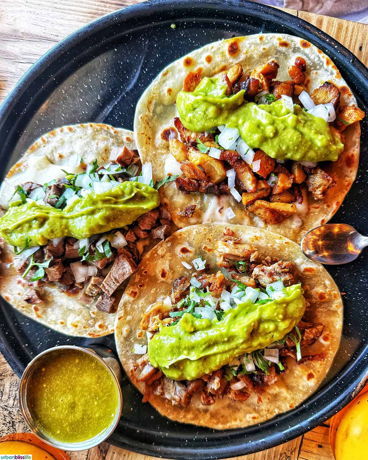 pork and beef tacos at Mother Flower in Cabo San Lucas, Mexico.