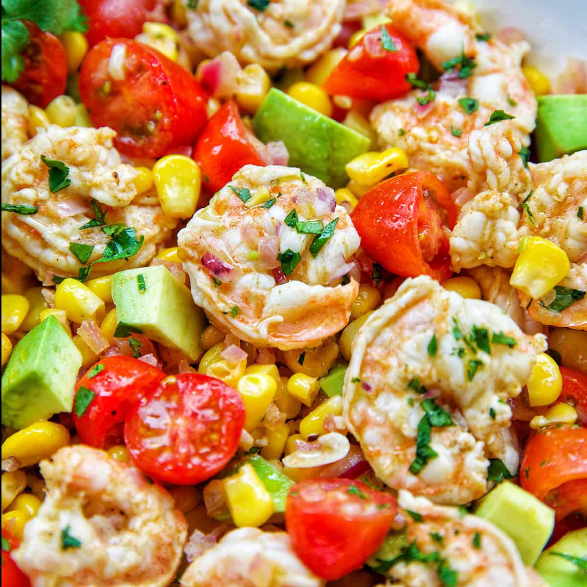 bowl of shrimp corn salad.