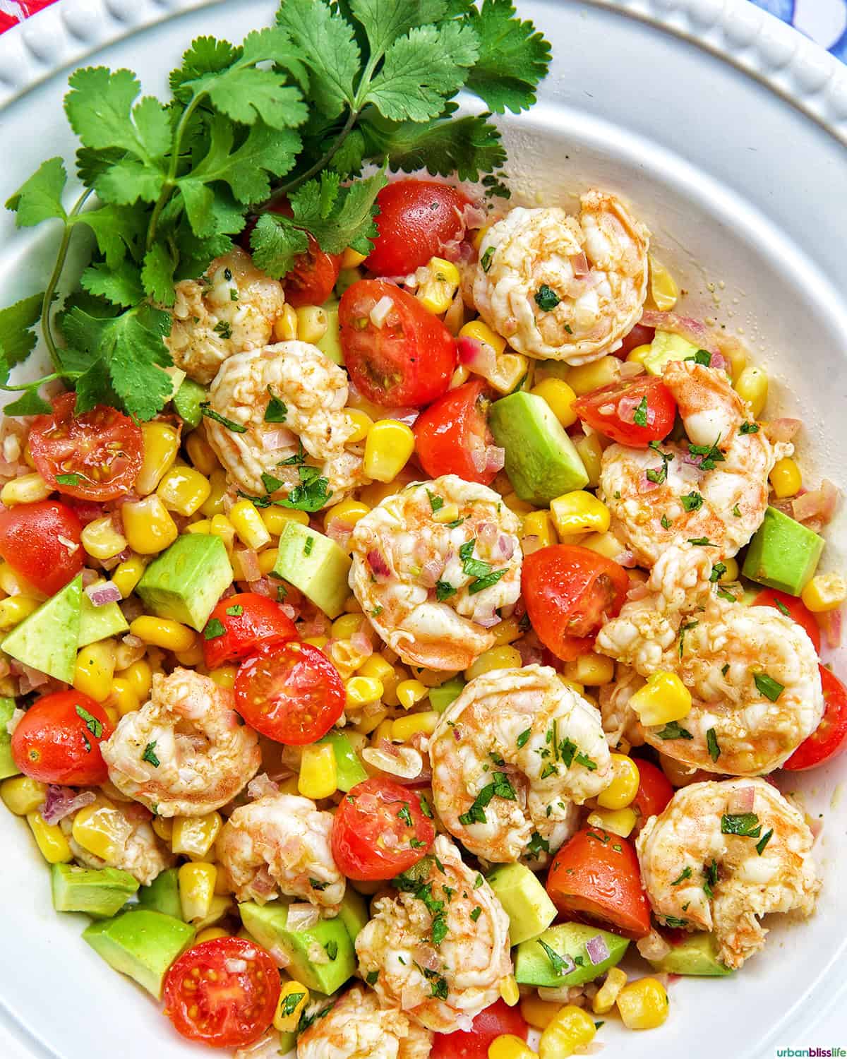 bowl of shrimp corn salad.