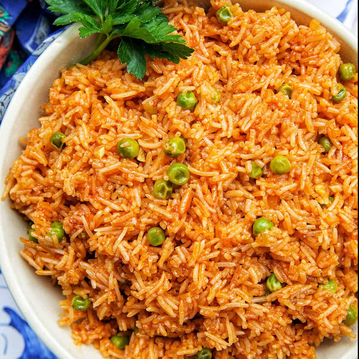 bowl of Vegetarian Mexican Rice with parsley garnish.