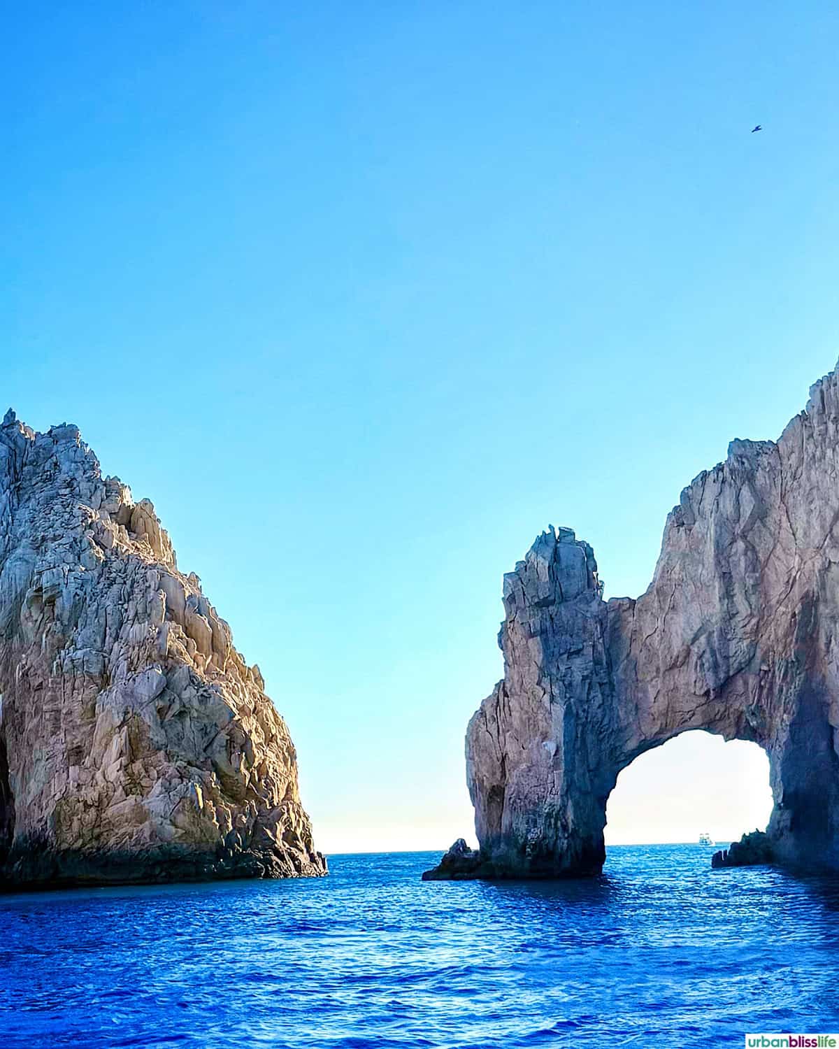 view of The Arches during a sunset sail cruise in Cabo San Lucas, Mexico.