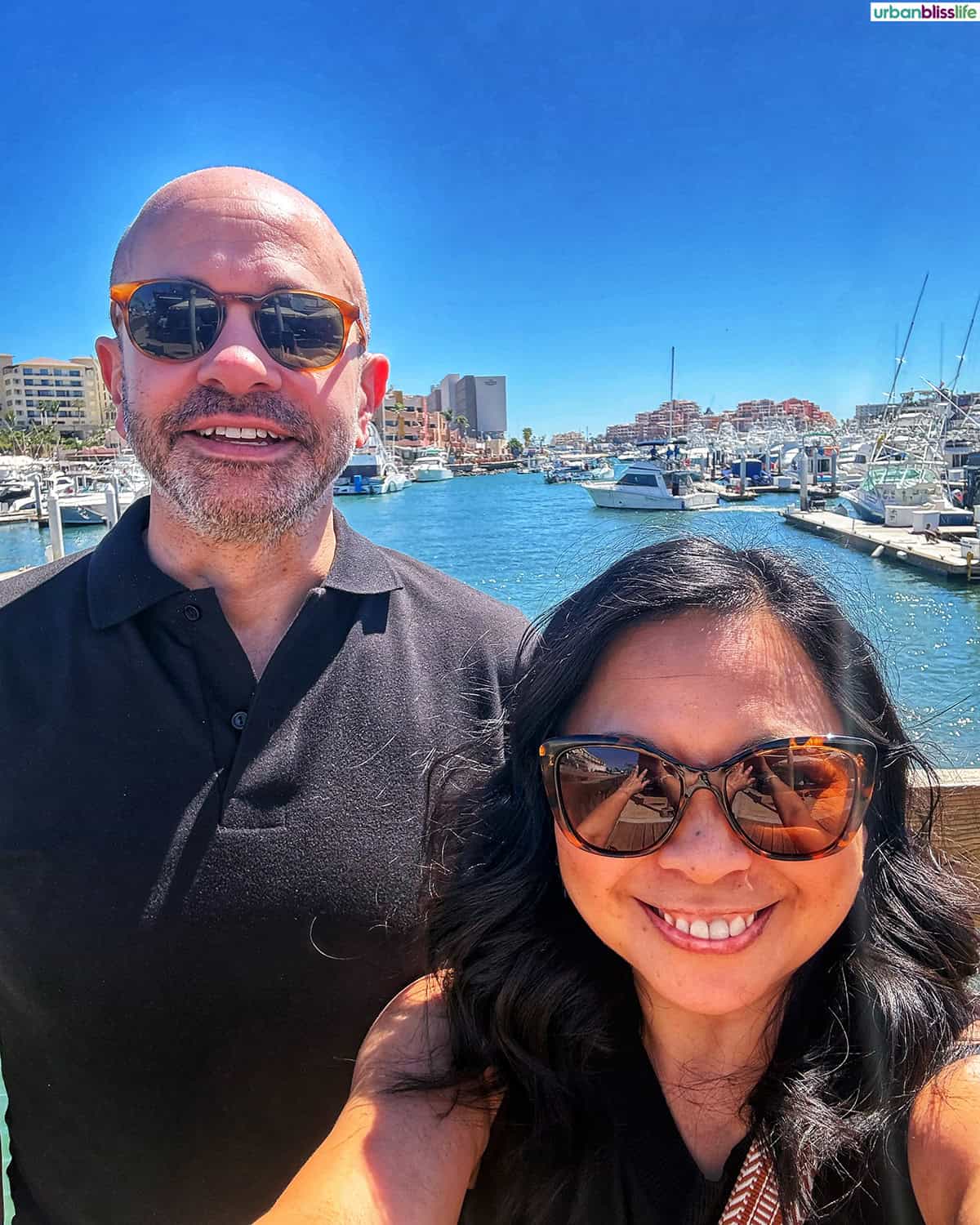 Marlynn Jayme Schotland and Alain Schotland at the marina in Cabo San Lucas, Mexico.