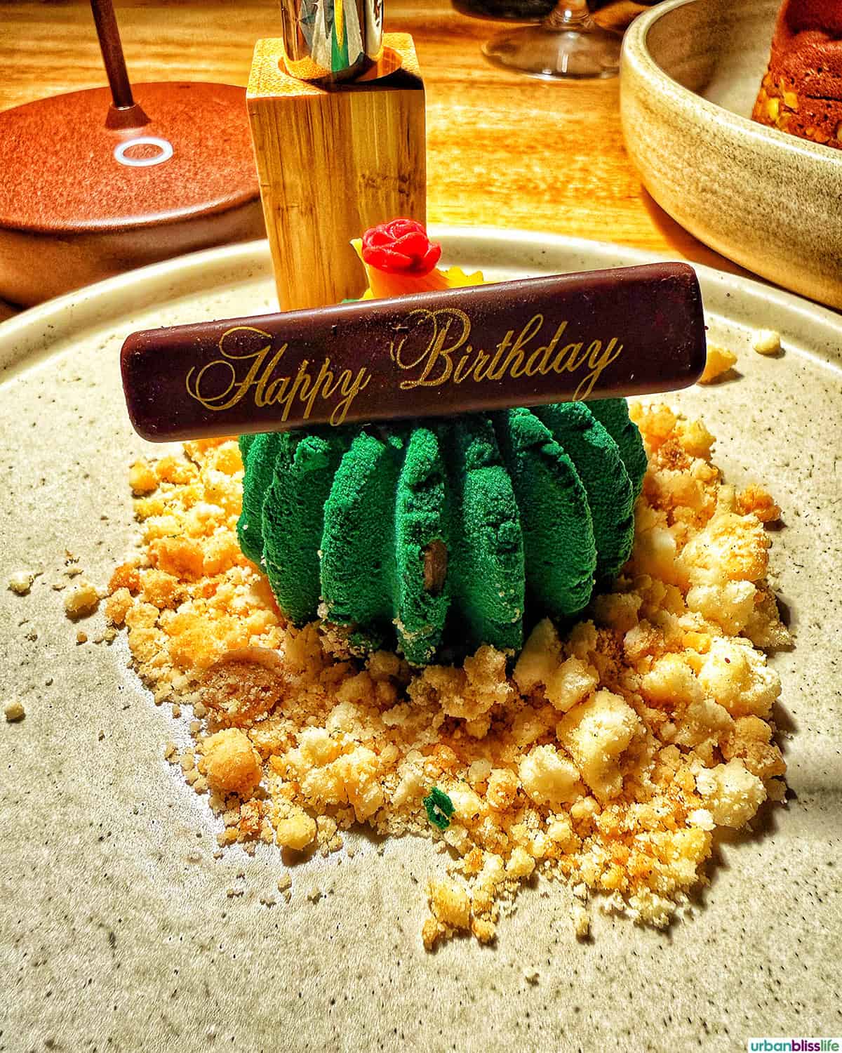 Happy Birthday dessert at Cocina del Mar restaurant in Cabo San Lucas, Mexico.