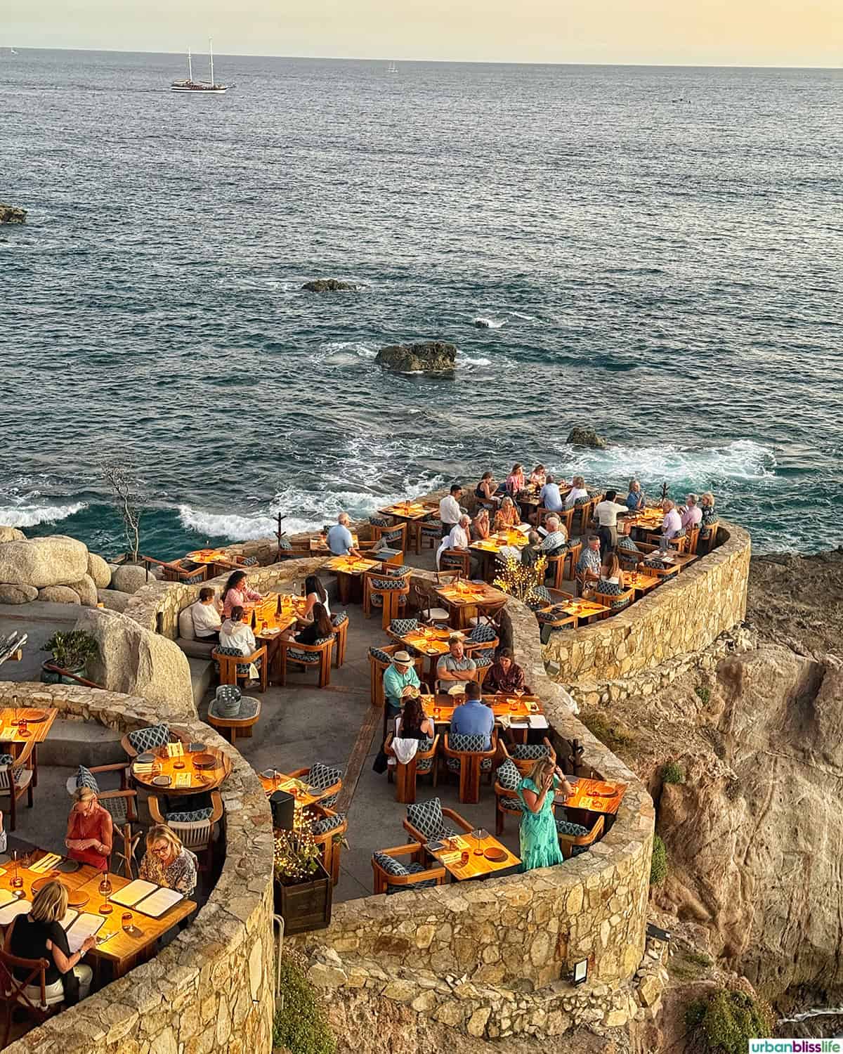 beautiful seaside dining at Cocina del Mar restaurant in Cabo San Lucas, Mexico.