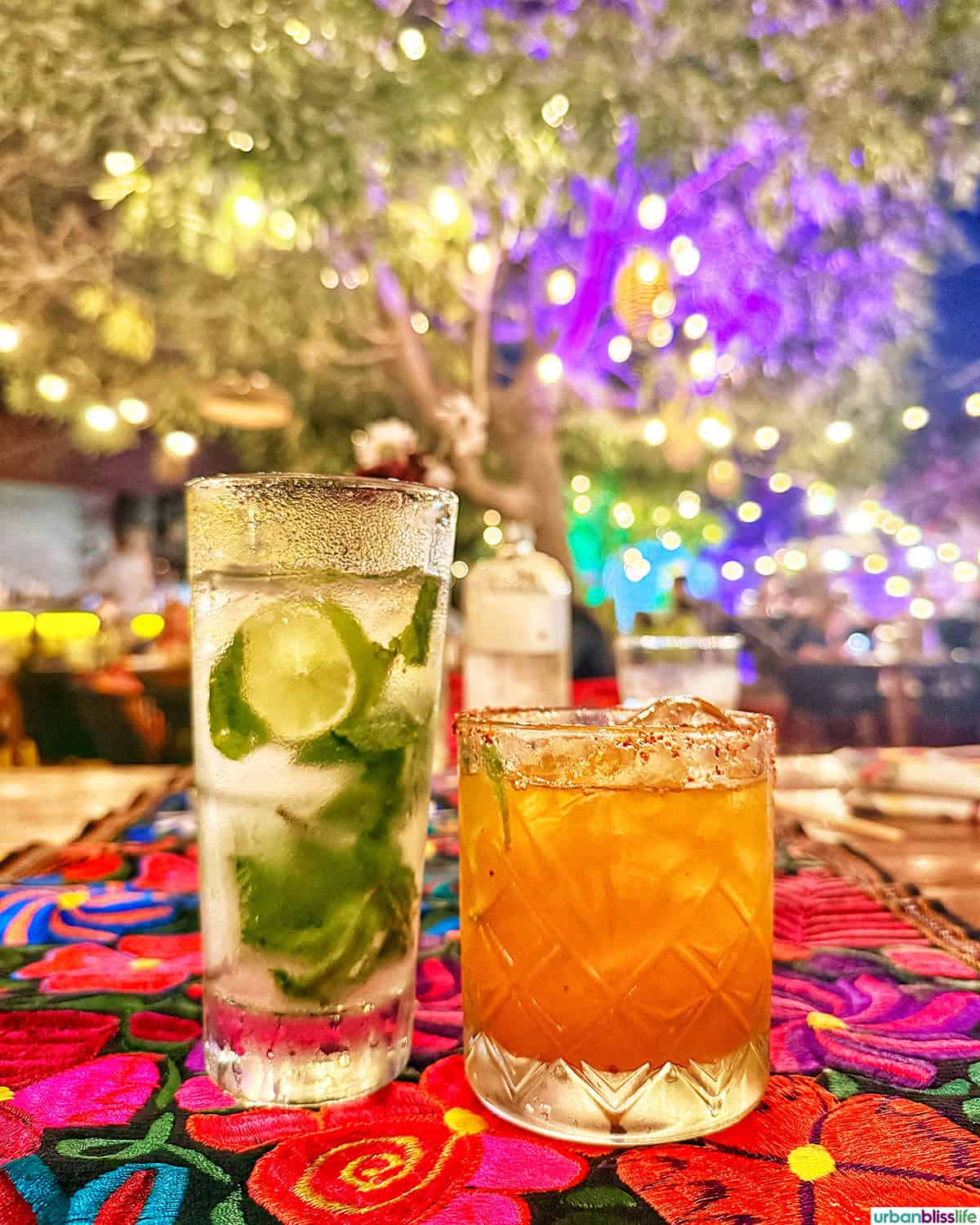 mojito and passionfruit margarita at Metate restaurant in Cabo San Lucas, Mexico.