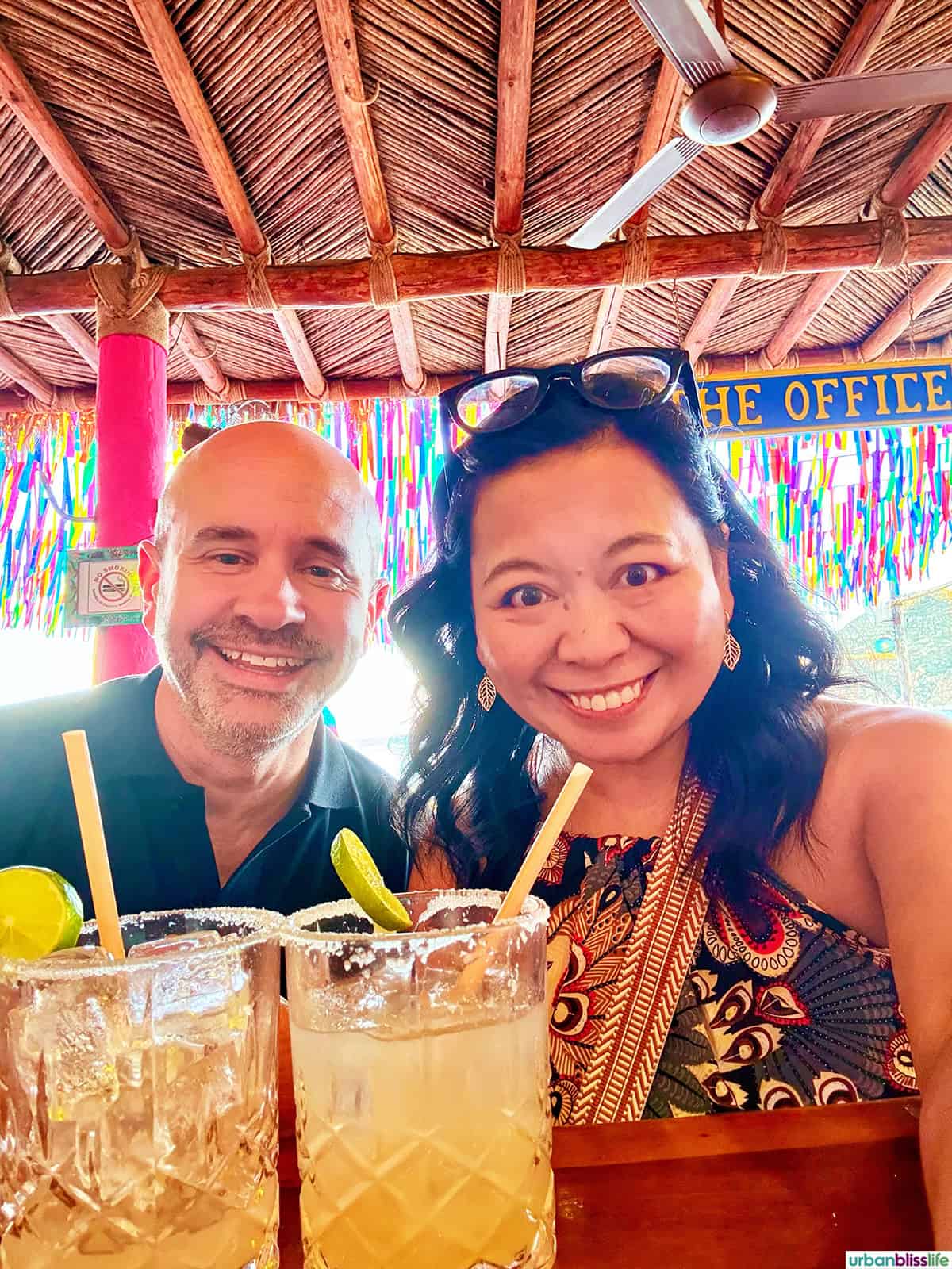 Marlynn Jayme Schotland and Alain Schotland at The Office beac bar in Cabo San Lucas, Mexico.