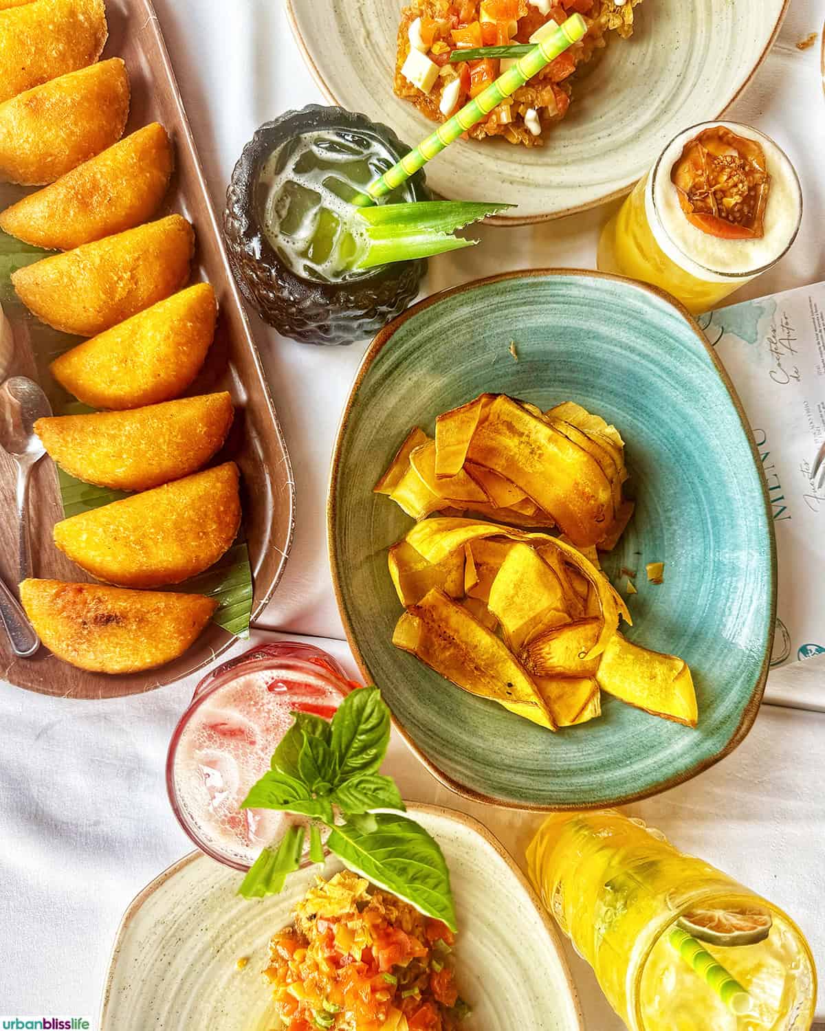table full of Colombian food.