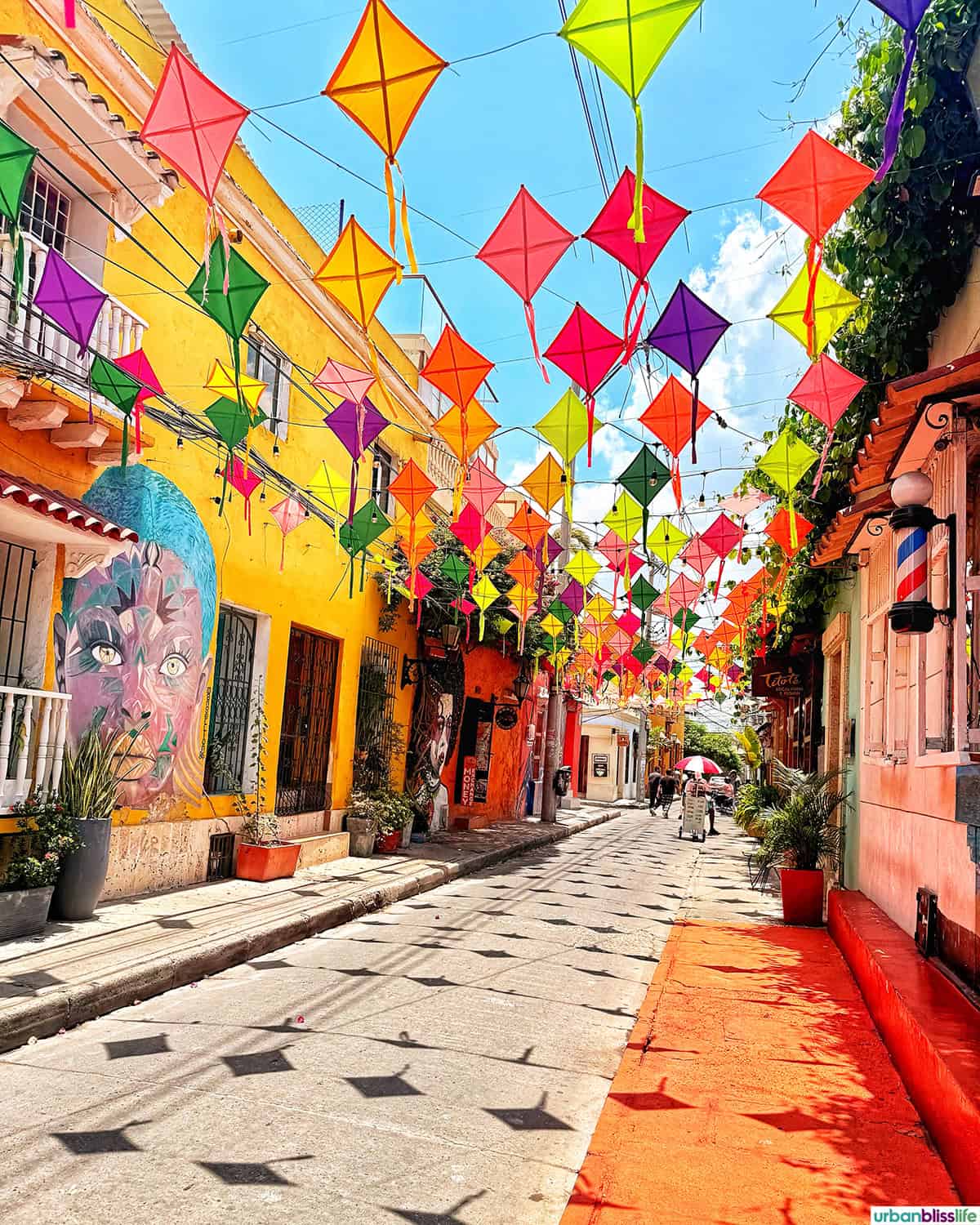 colorful street in Cartagena, Colombia's Getsemani neighborhood.