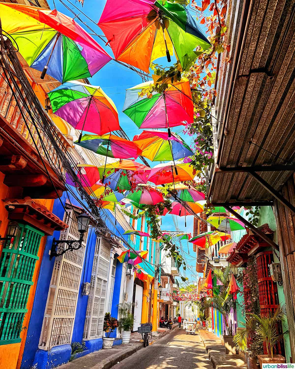 colorful street in Cartagena, Colombia's Getsemani neighborhood.