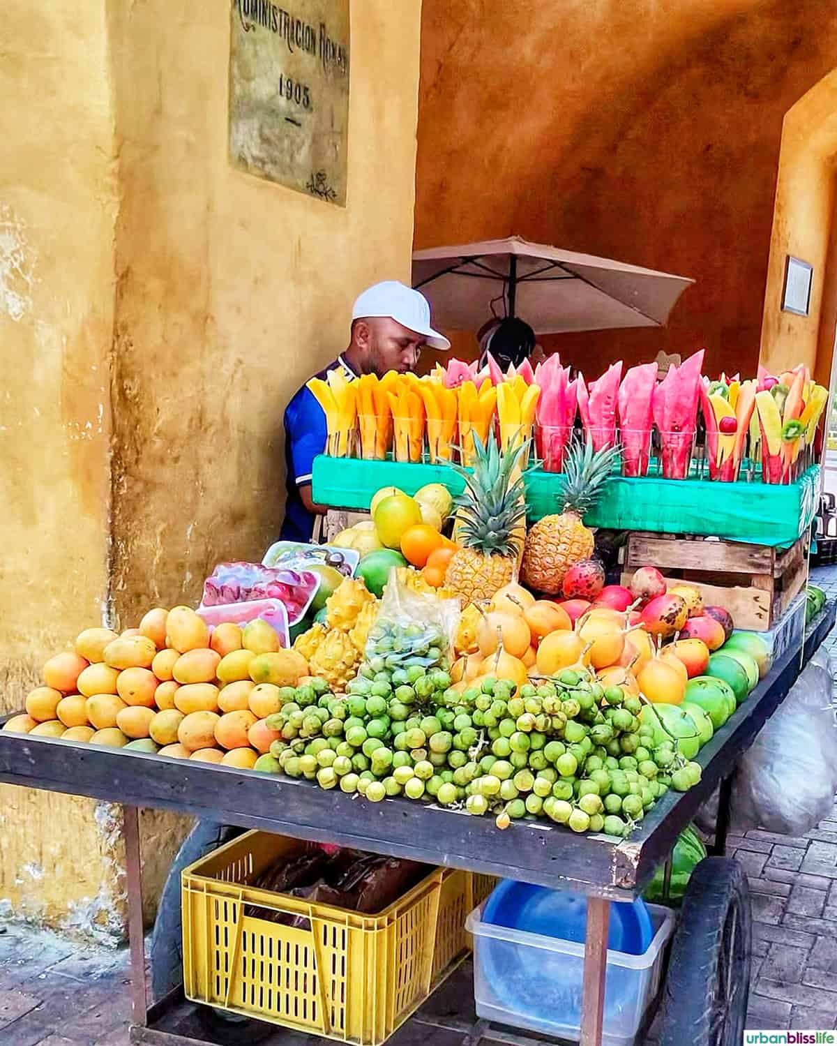 fruit stand street food in Cartagena, Colombia.