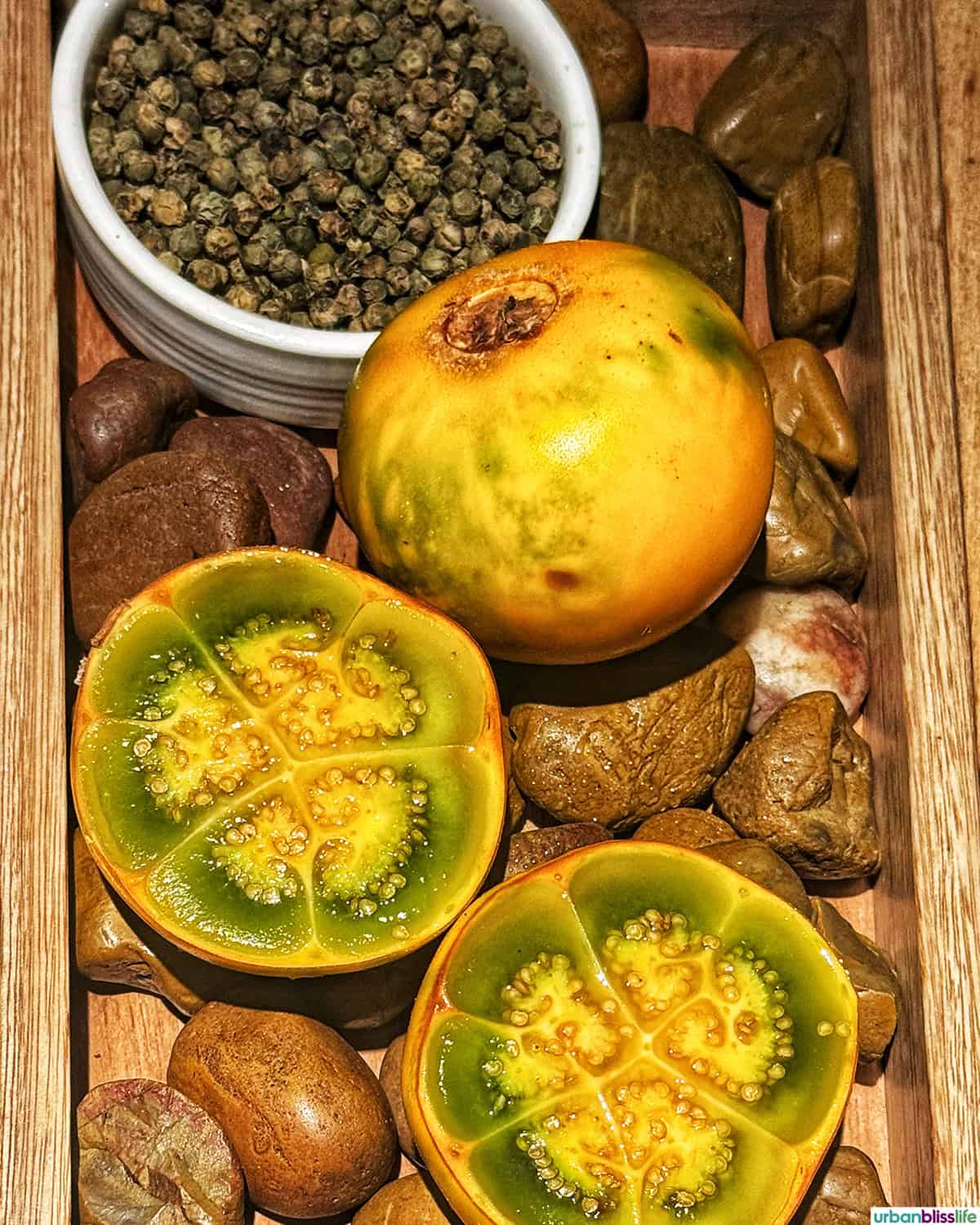 tray of fruits and other ingredients at El Chato restaurant in Bogota, Colombia.