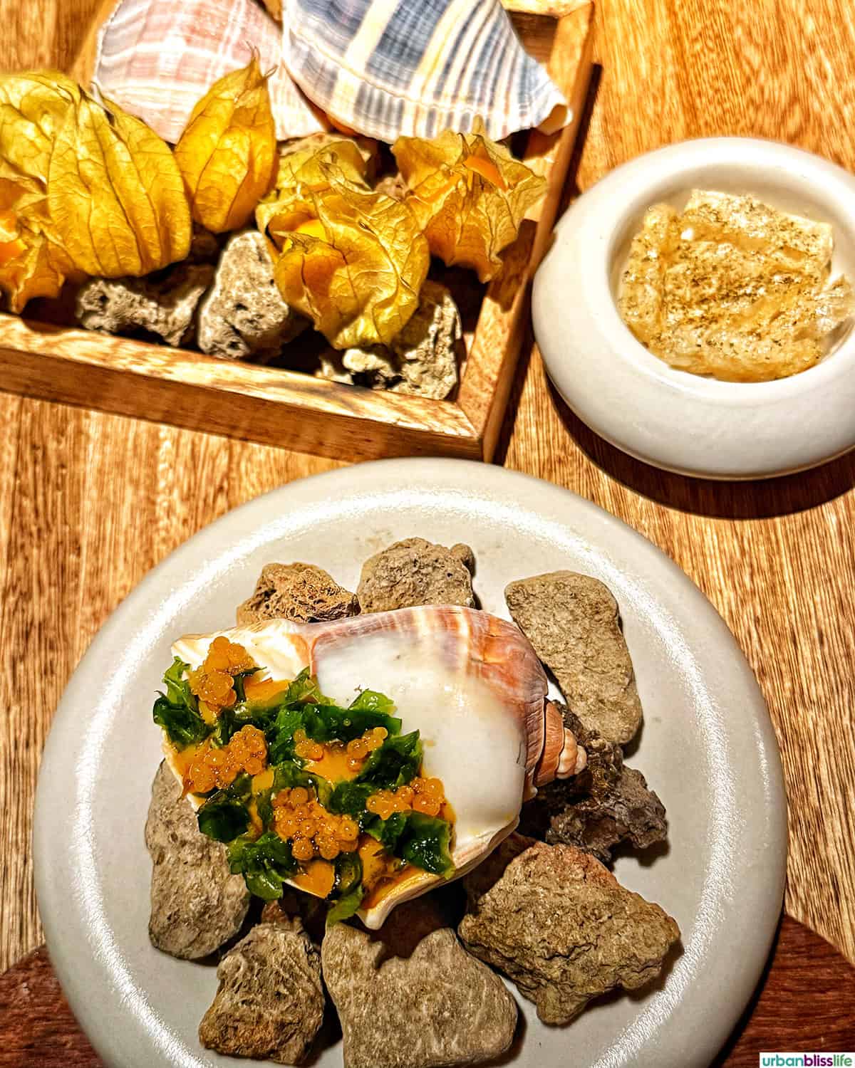 oyster with sides at El Chato restaurant in Bogota, Colombia.